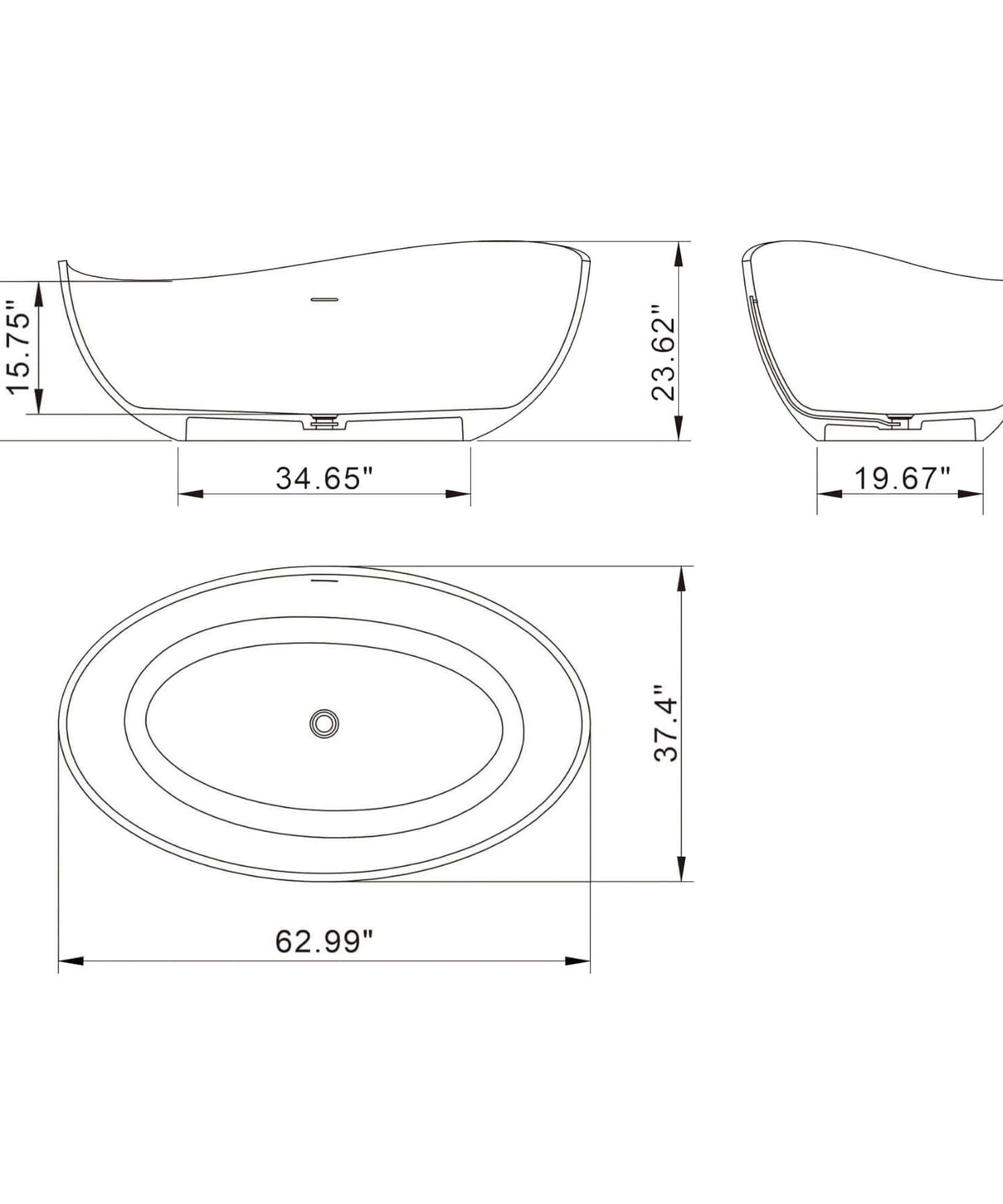 Nuvia 63-Inch Modern Freestanding Single-Piece Matte Black Finish Stone Resin Bathtub (SAK69041)