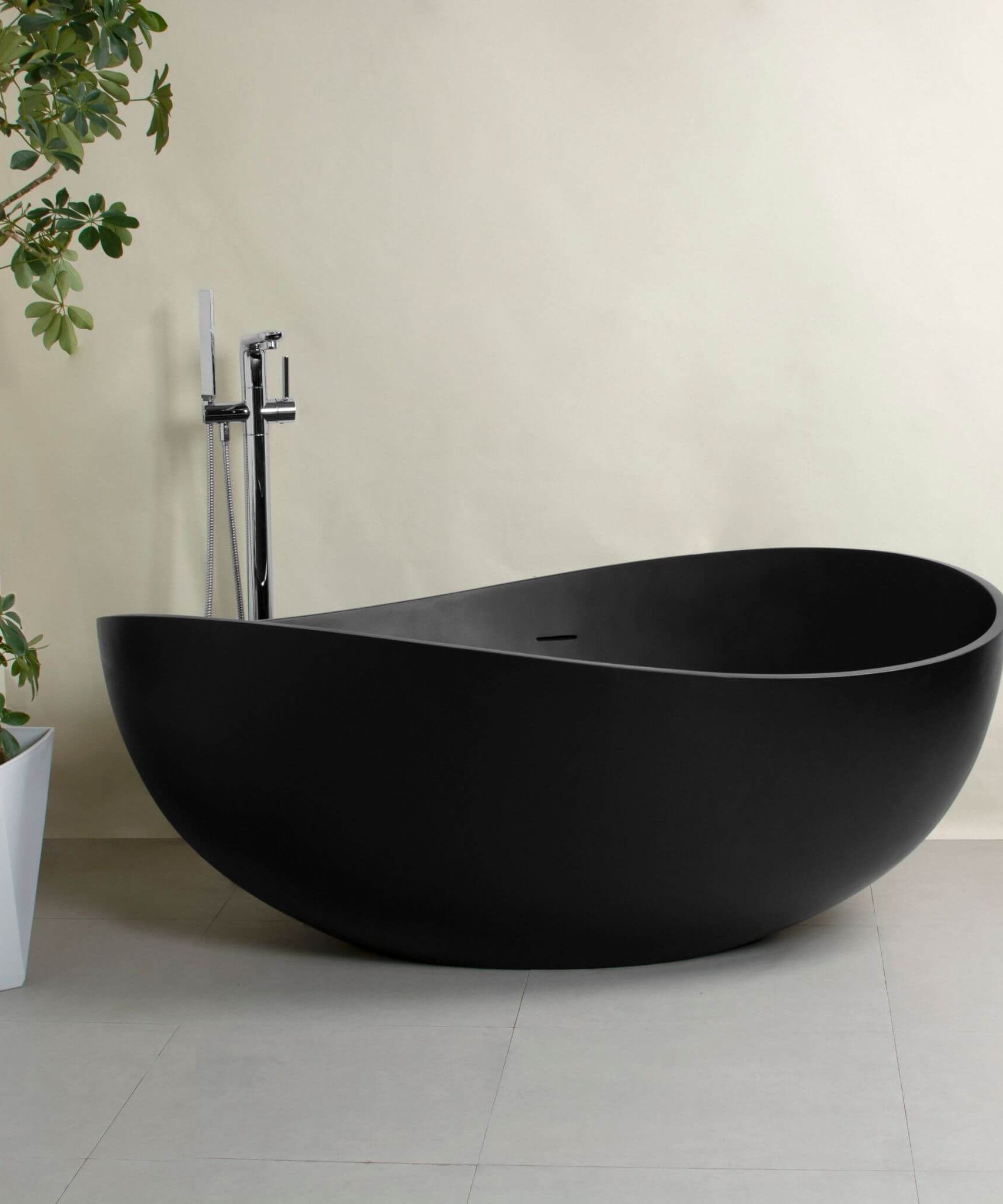 Nuvia 63-Inch Modern Freestanding Single-Piece Matte Black Finish Stone Resin Bathtub (SAK69041)