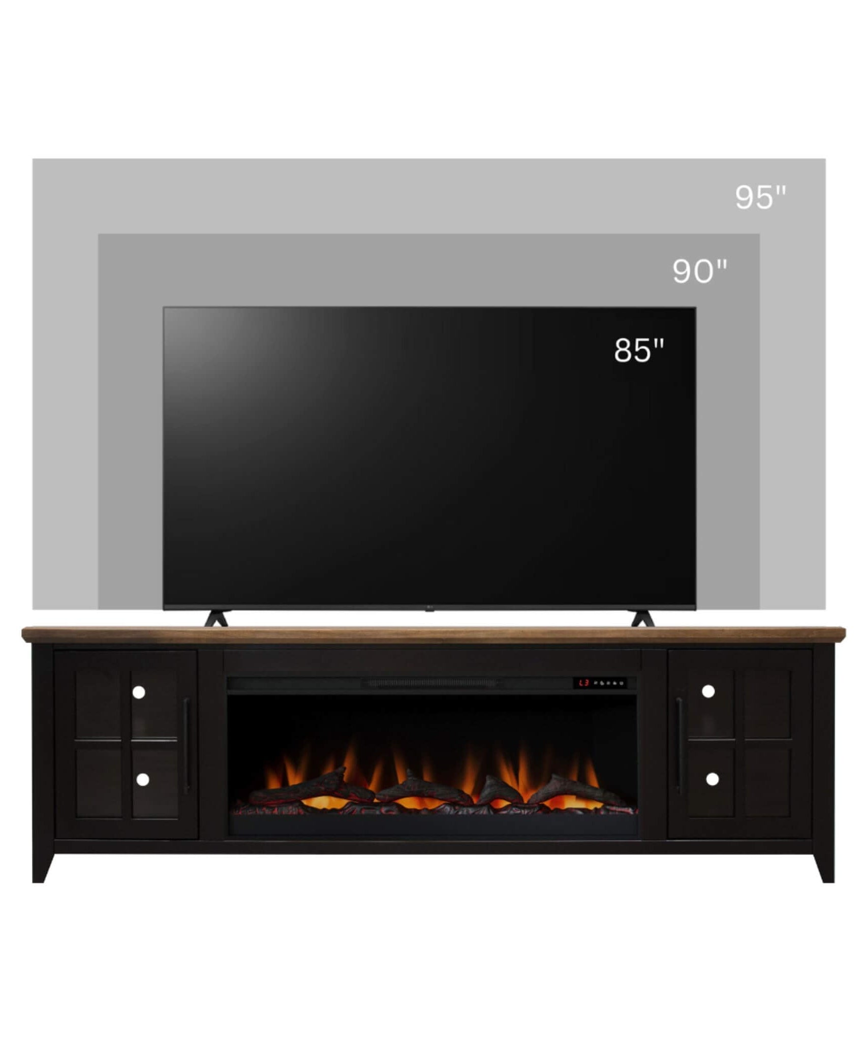 Nuvia 83-Inch Bourbon Black TV Stand With Fireplace And Glass Windowpane Doors (SAK40281)