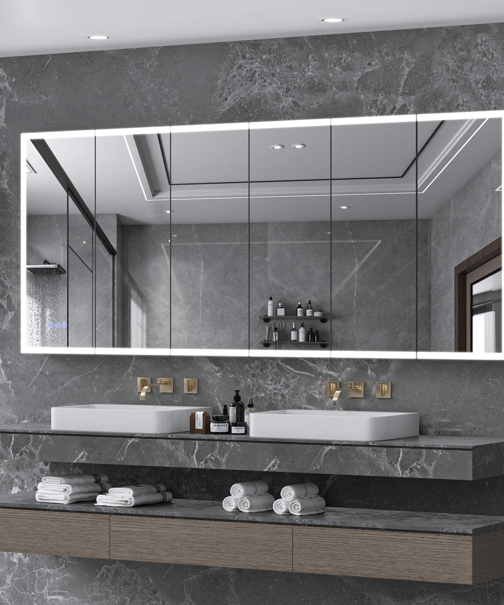 [96X40-Inch] Nuvia Wall-Mounted Medicine Cabinet Mirror With Anti-Fog And Tri-Color LED Lights (SAK82340)