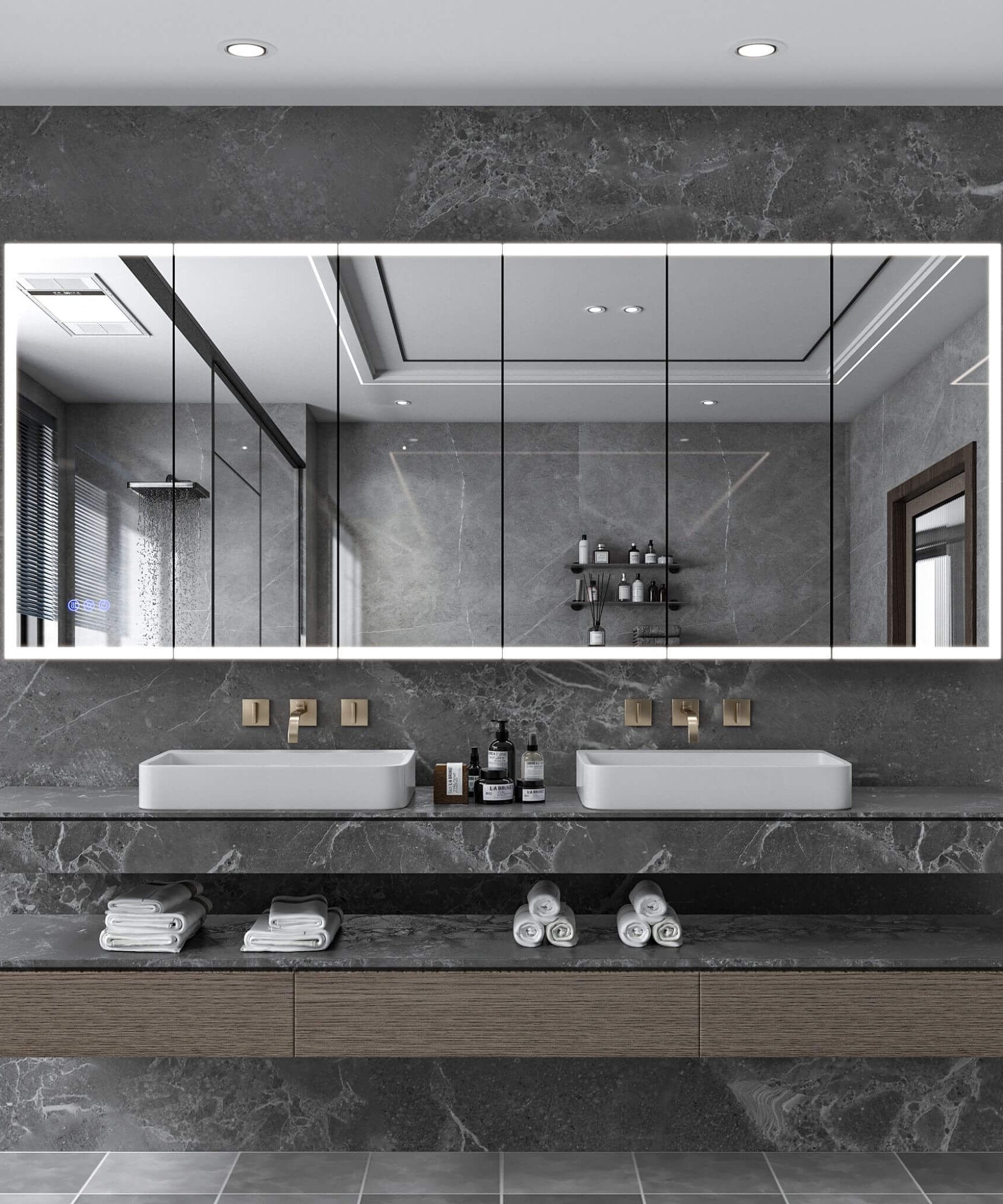 [96X40-Inch] Nuvia Wall-Mounted Medicine Cabinet Mirror With Anti-Fog And Tri-Color LED Lights (SAK82340)