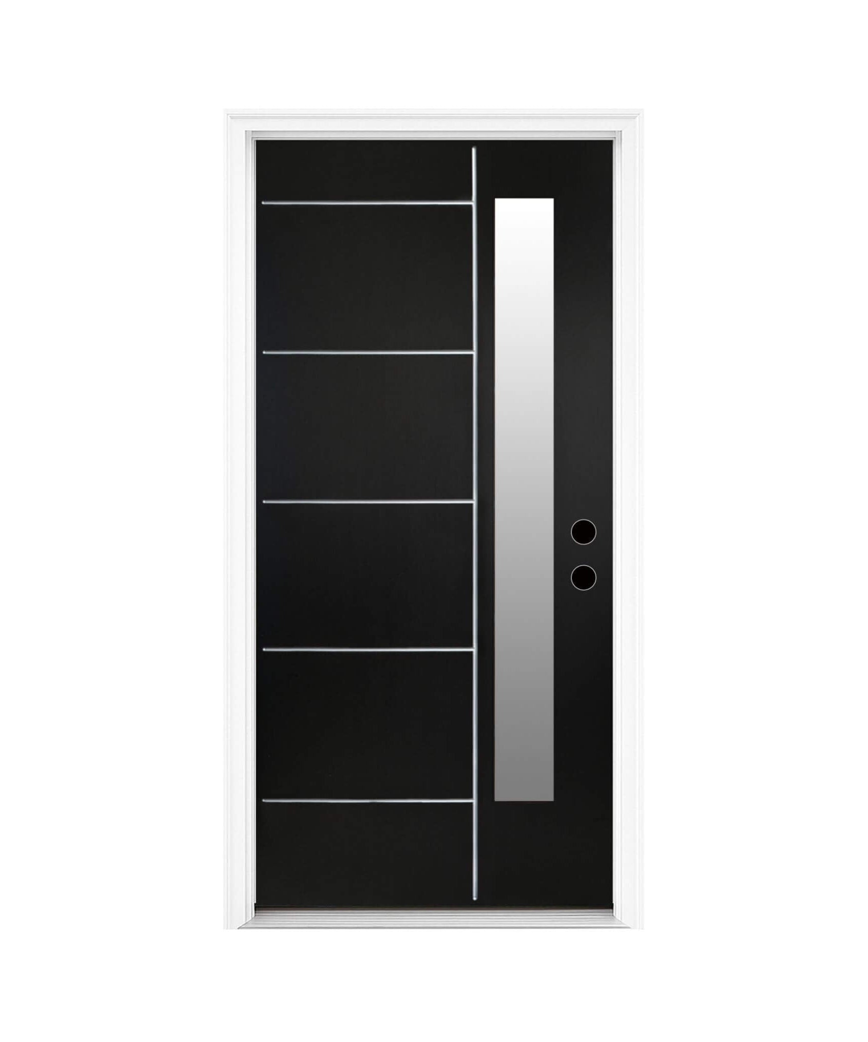 [36X80-Inch] Nuvia Black Modern Left Inswing Fiberglass Entry Door With Frosted Glass (SAK25849)