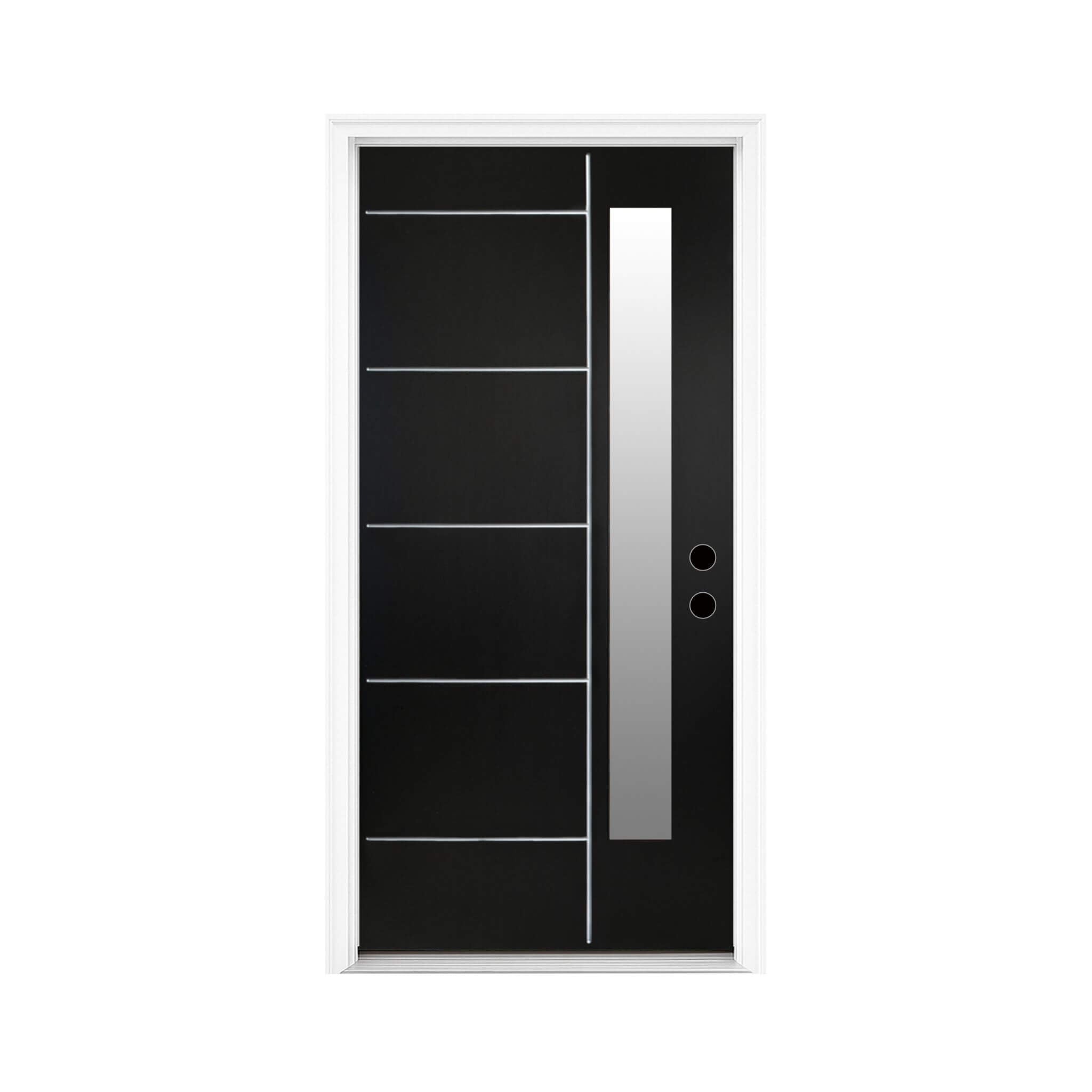 [36X80-Inch] Nuvia Black Modern Left Inswing Fiberglass Entry Door With Frosted Glass (SAK25849)