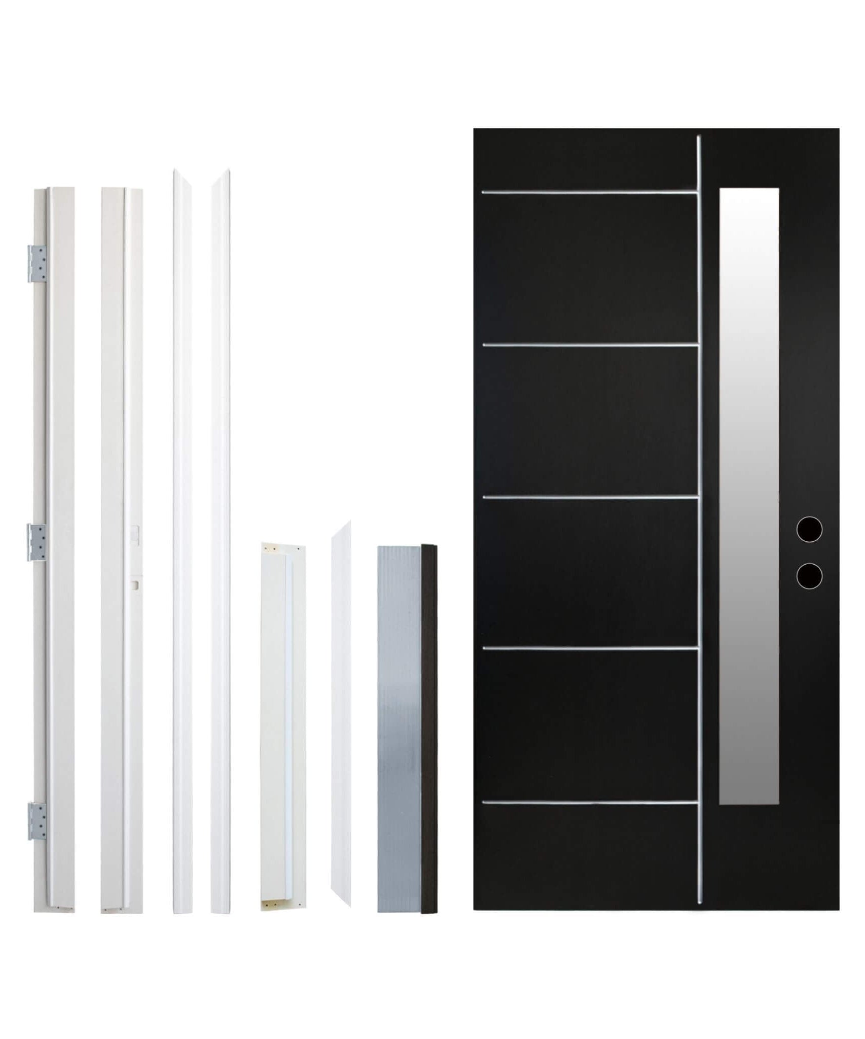 [36X80-Inch] Nuvia Black Modern Left Inswing Fiberglass Entry Door With Frosted Glass (SAK25849)