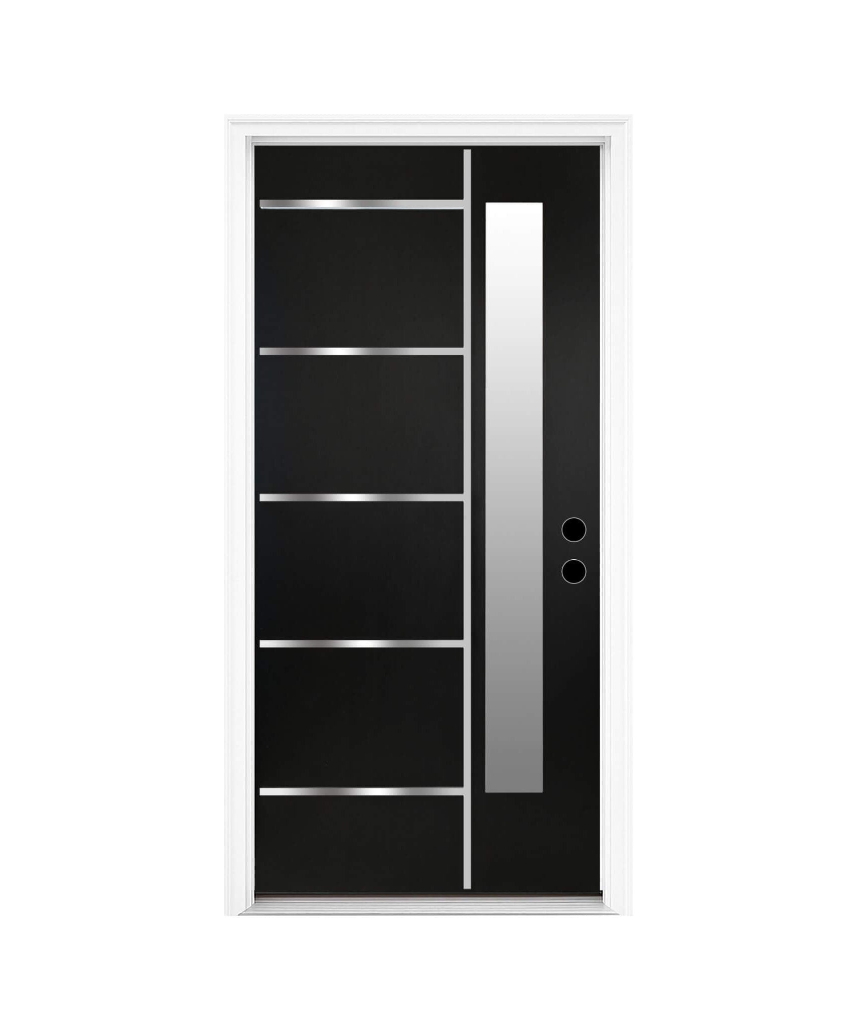 [36X80-Inch] Nuvia Black Modern Left Inswing Fiberglass Front Door With Frosted Glass [4-9/16 Frame] (SAK96731)