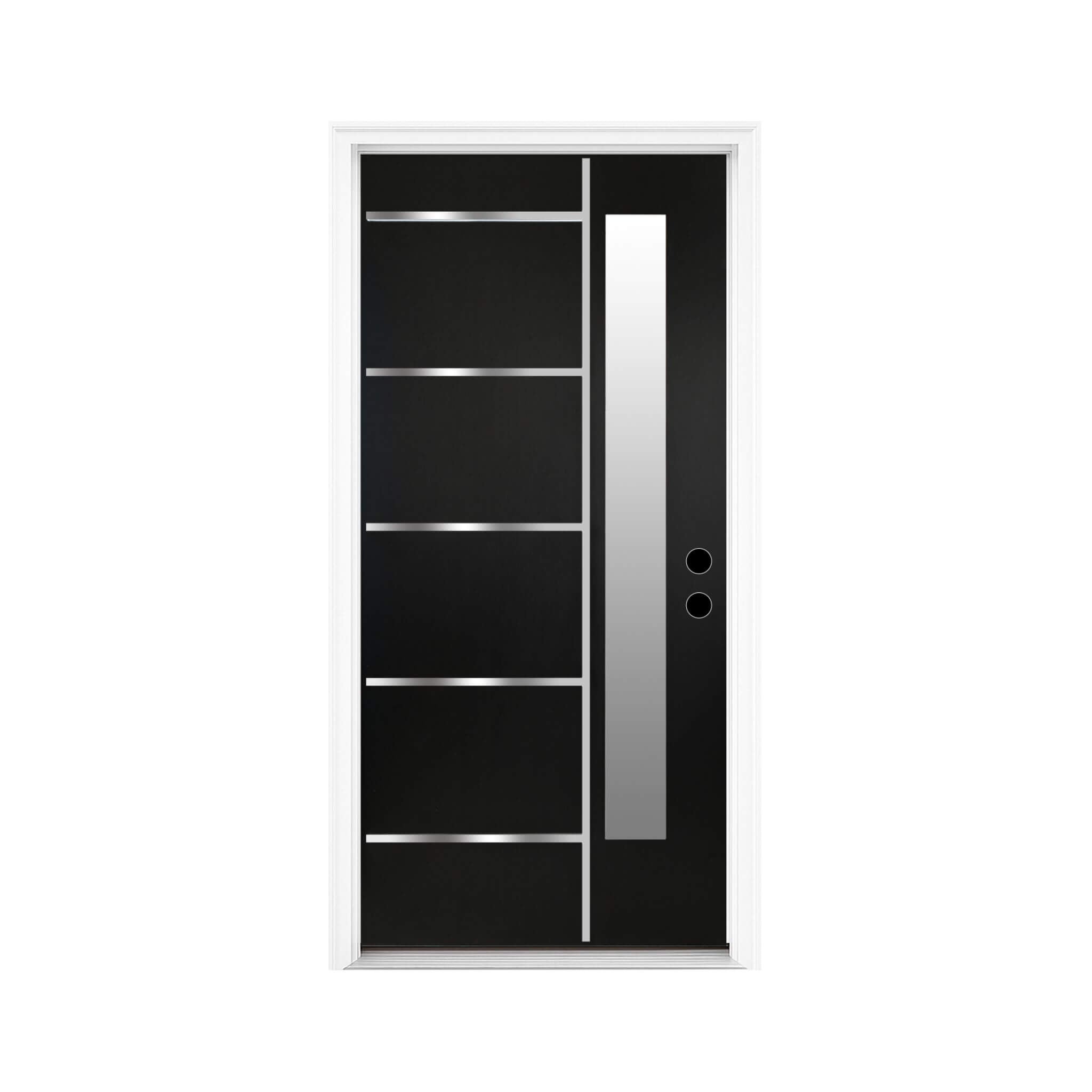 [36X80-Inch] Nuvia Black Modern Left Inswing Fiberglass Front Door With Frosted Glass [4-9/16 Frame] (SAK96731)