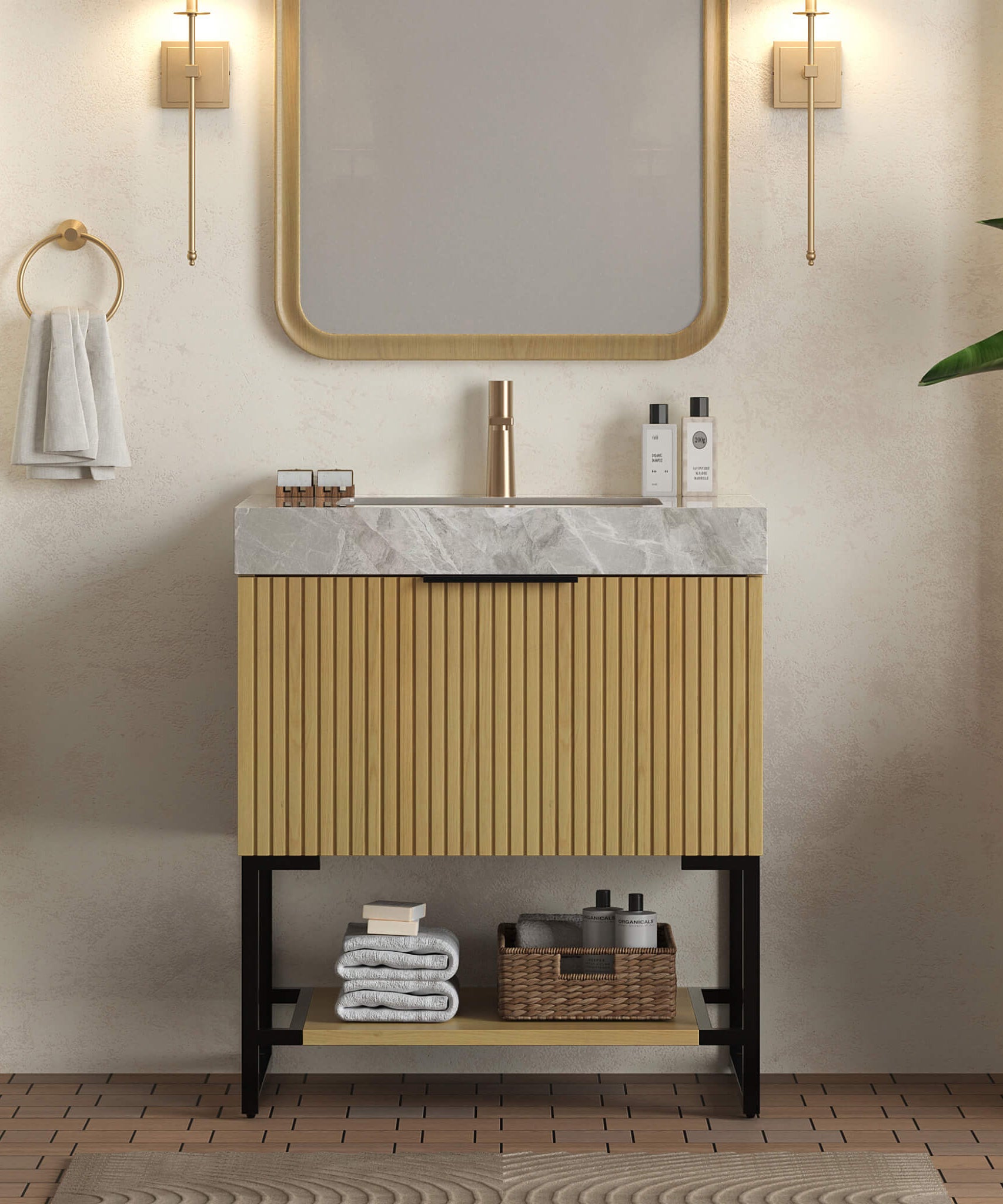 Nuvia Luxury 30-Inch Corolla Oak Freestanding Bathroom Vanity With Sink And Storage (SAK79352)