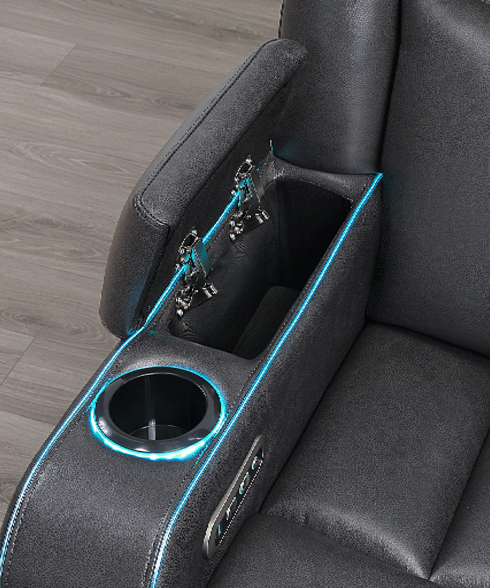 Nuvia Luxury Charcoal Upholstered Power Recliner Armchair With LED Lights (SAK16429)