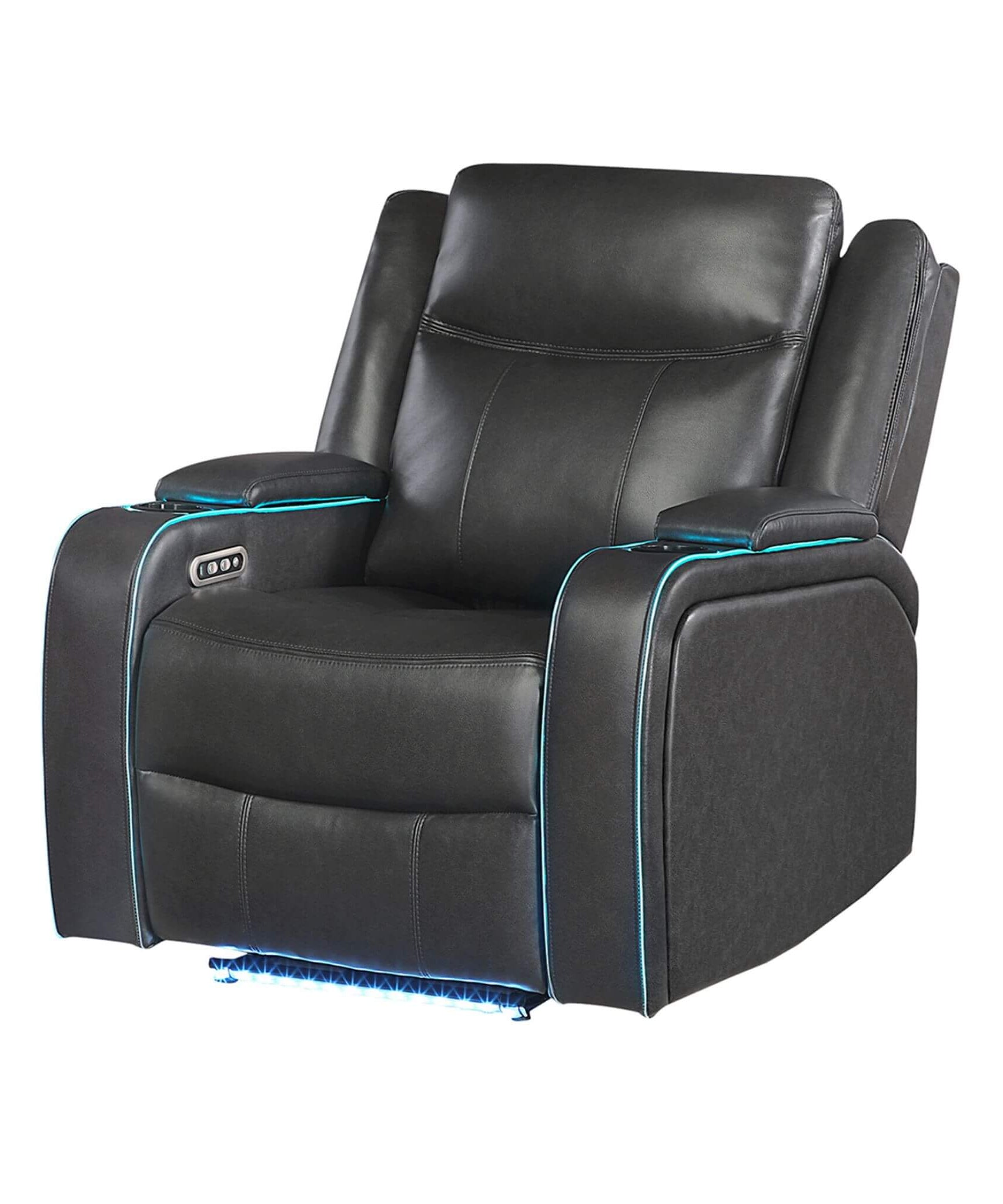 Nuvia Luxury Charcoal Upholstered Power Recliner Armchair With LED Lights (SAK16429)