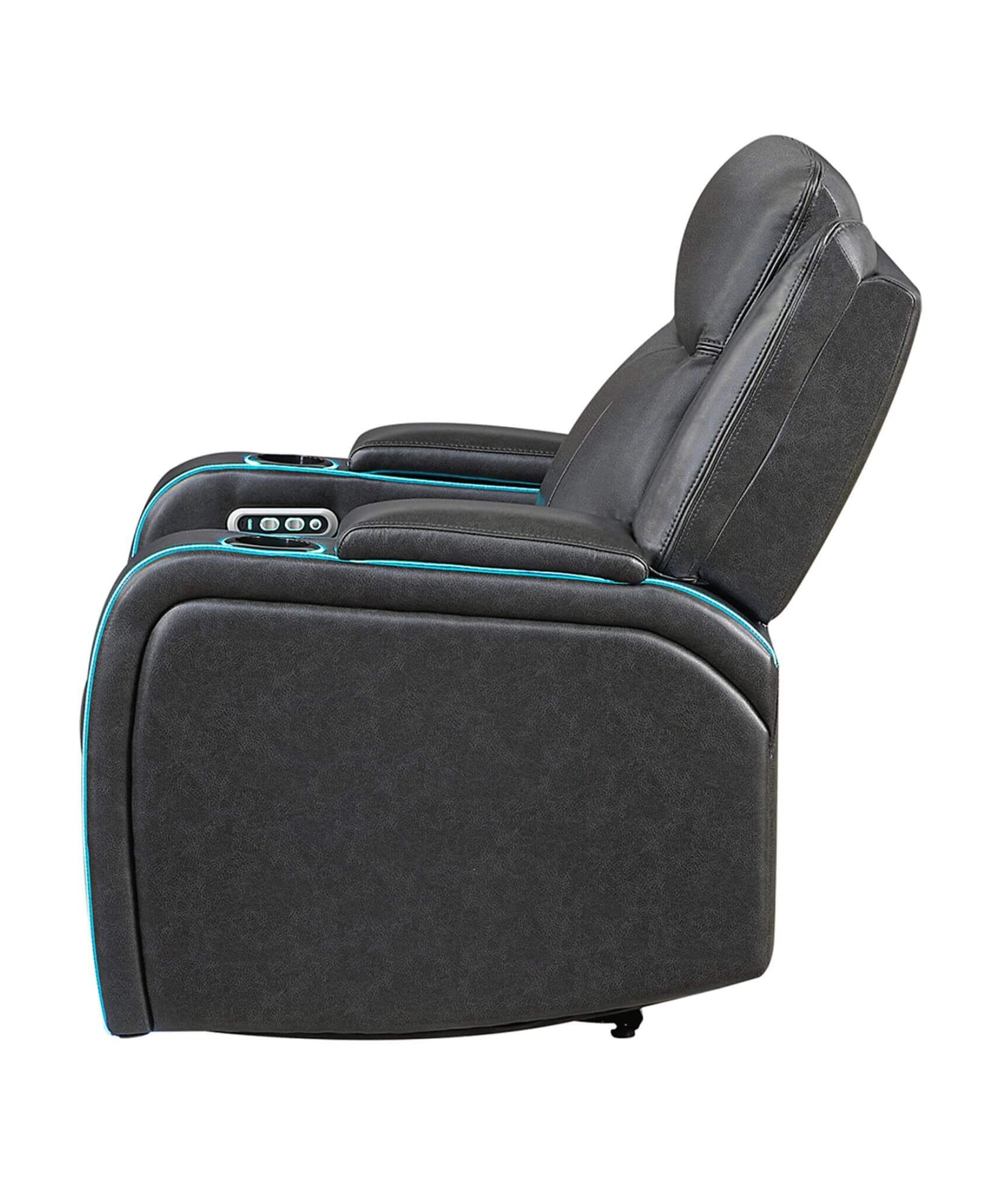 Nuvia Luxury Charcoal Upholstered Power Recliner Armchair With LED Lights (SAK16429)