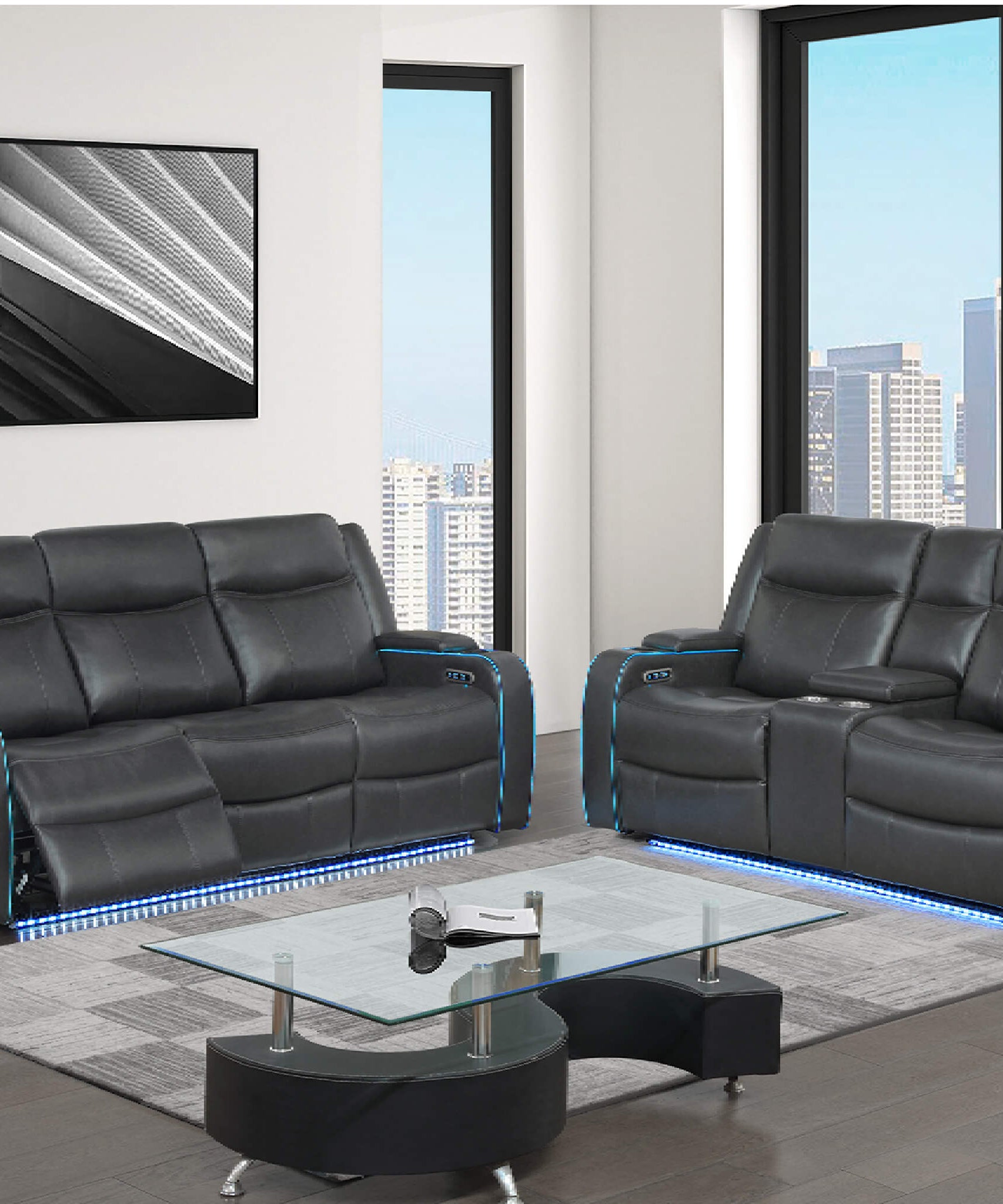Nuvia Luxury Charcoal Upholstered Power Recliner Armchair With LED Lights (SAK16429)