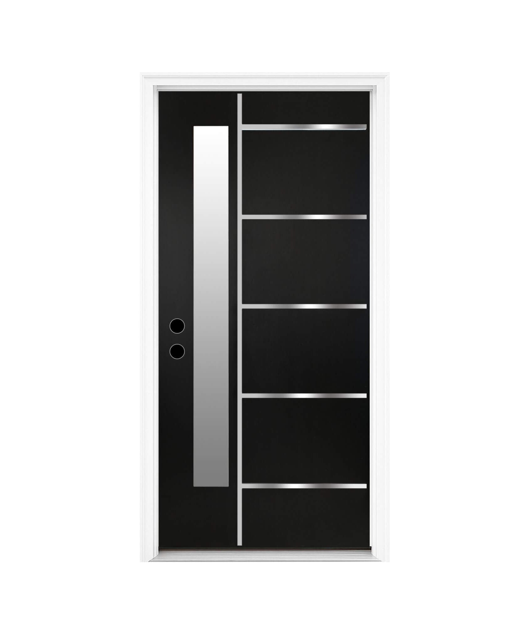 [36X80-Inch] Nuvia Modern Frosted Glass Black Fiberglass Front Door With Right Inswing (SAK10584)