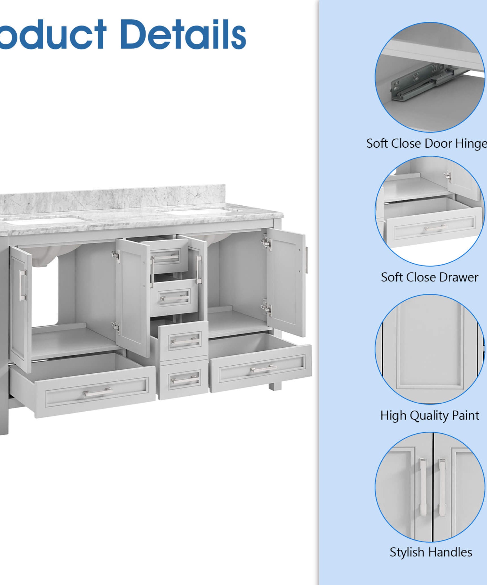 Nuvia Premium 60-Inch Freestanding Double Sink Bathroom Vanity With Carrara Marble Top (SAK51829)