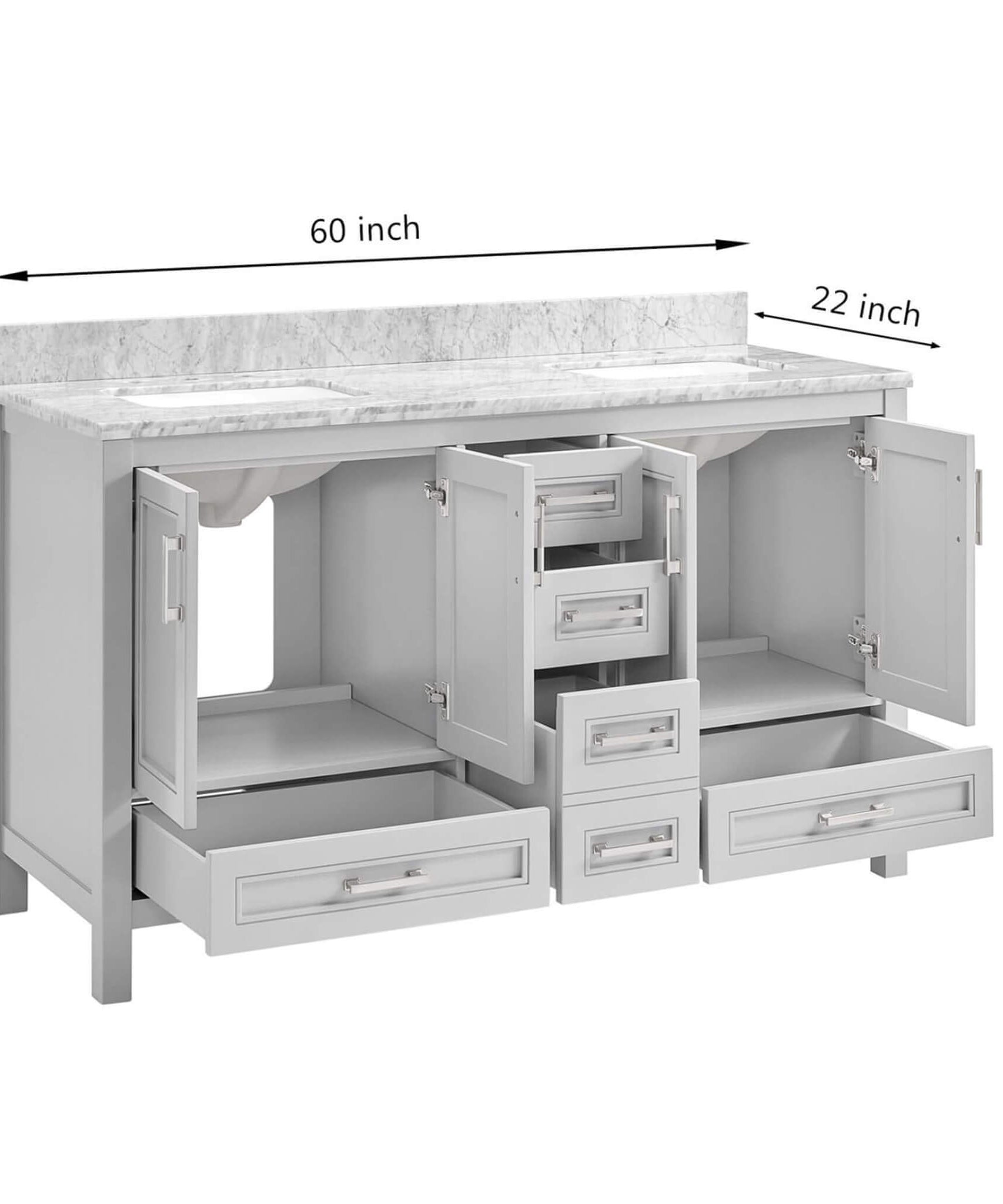 Nuvia Premium 60-Inch Freestanding Double Sink Bathroom Vanity With Carrara Marble Top (SAK51829)