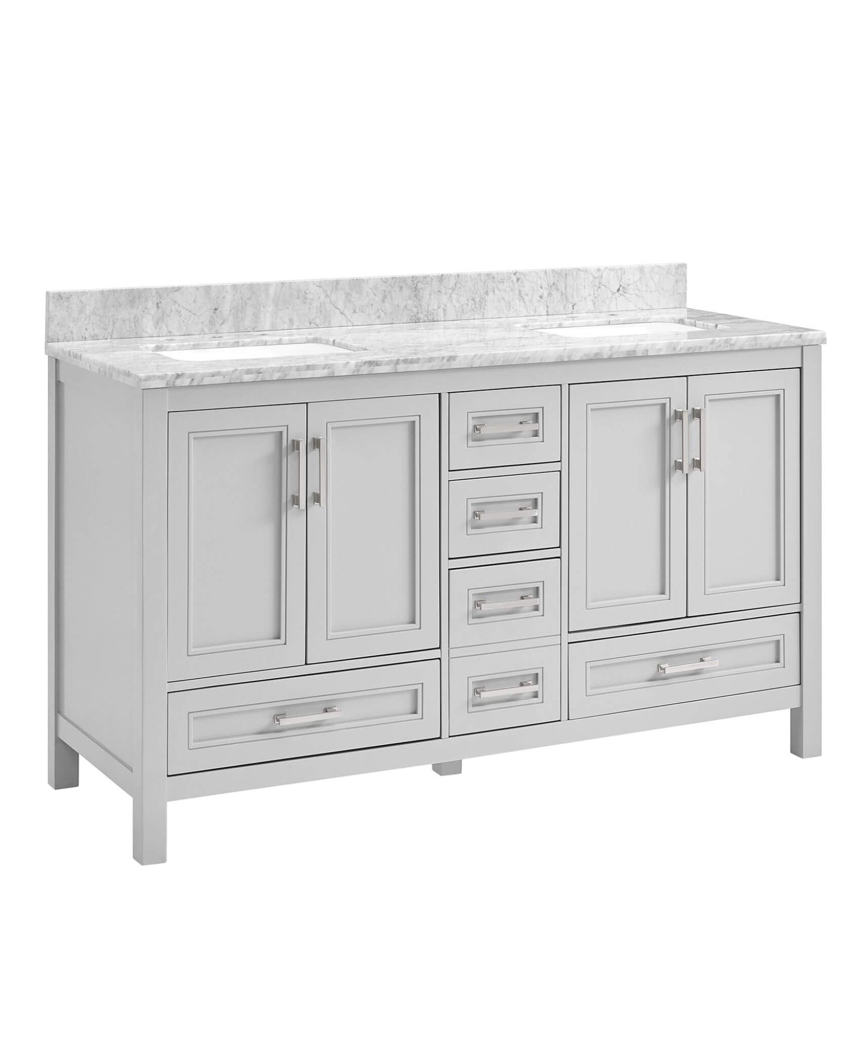 Nuvia Premium 60-Inch Freestanding Double Sink Bathroom Vanity With Carrara Marble Top (SAK51829)