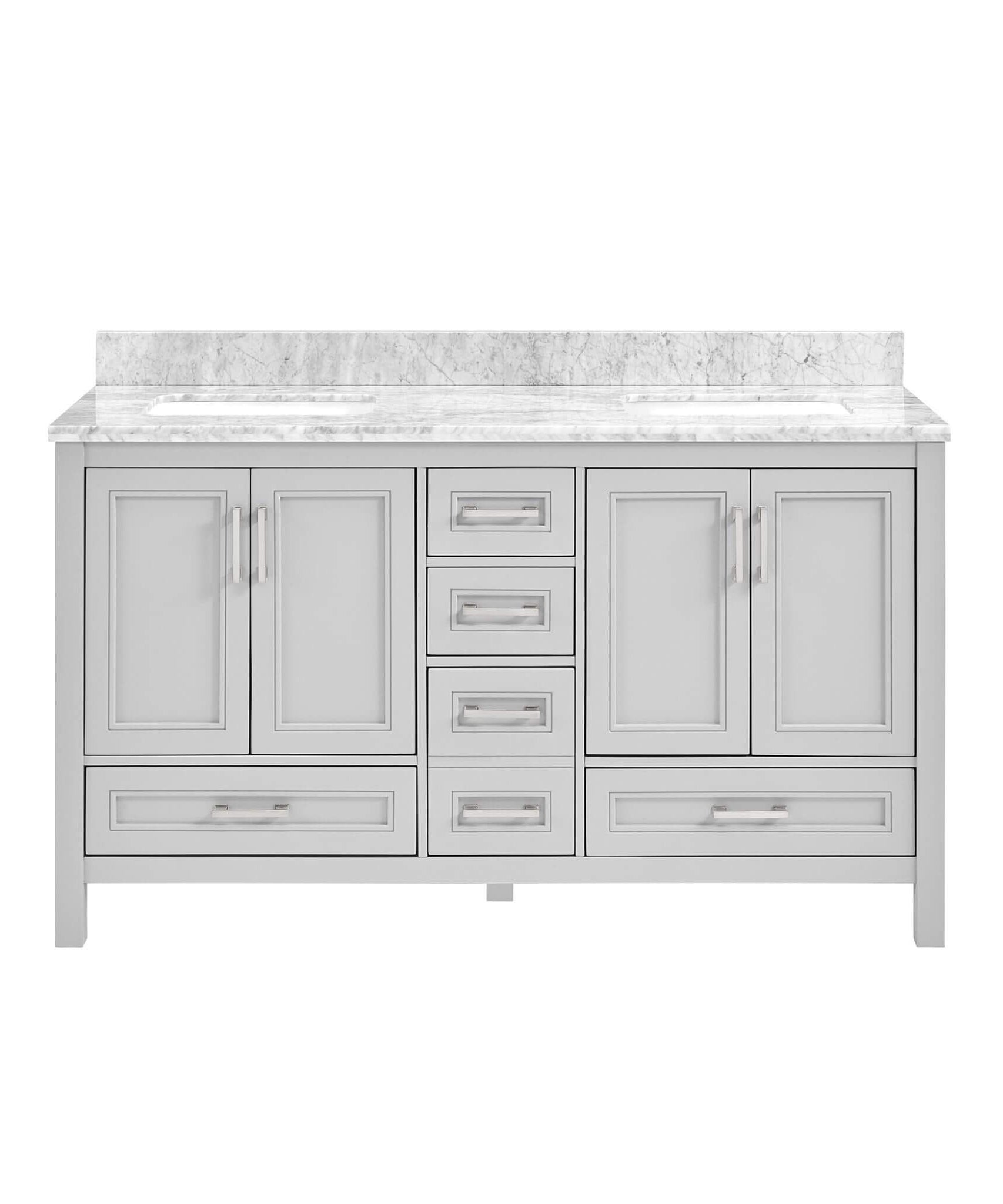 Nuvia Premium 60-Inch Freestanding Double Sink Bathroom Vanity With Carrara Marble Top (SAK51829)