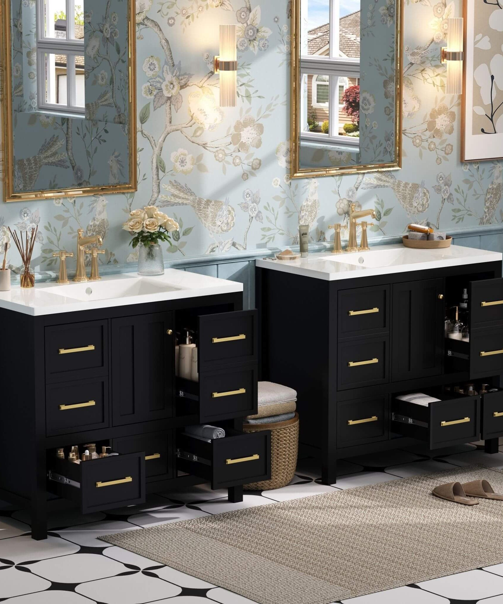 Nuvia Premium 72-Inch Bathroom Vanity Set With Resin Sink And Soft-Close Drawers [Faucet Not Included] (SAK62749)