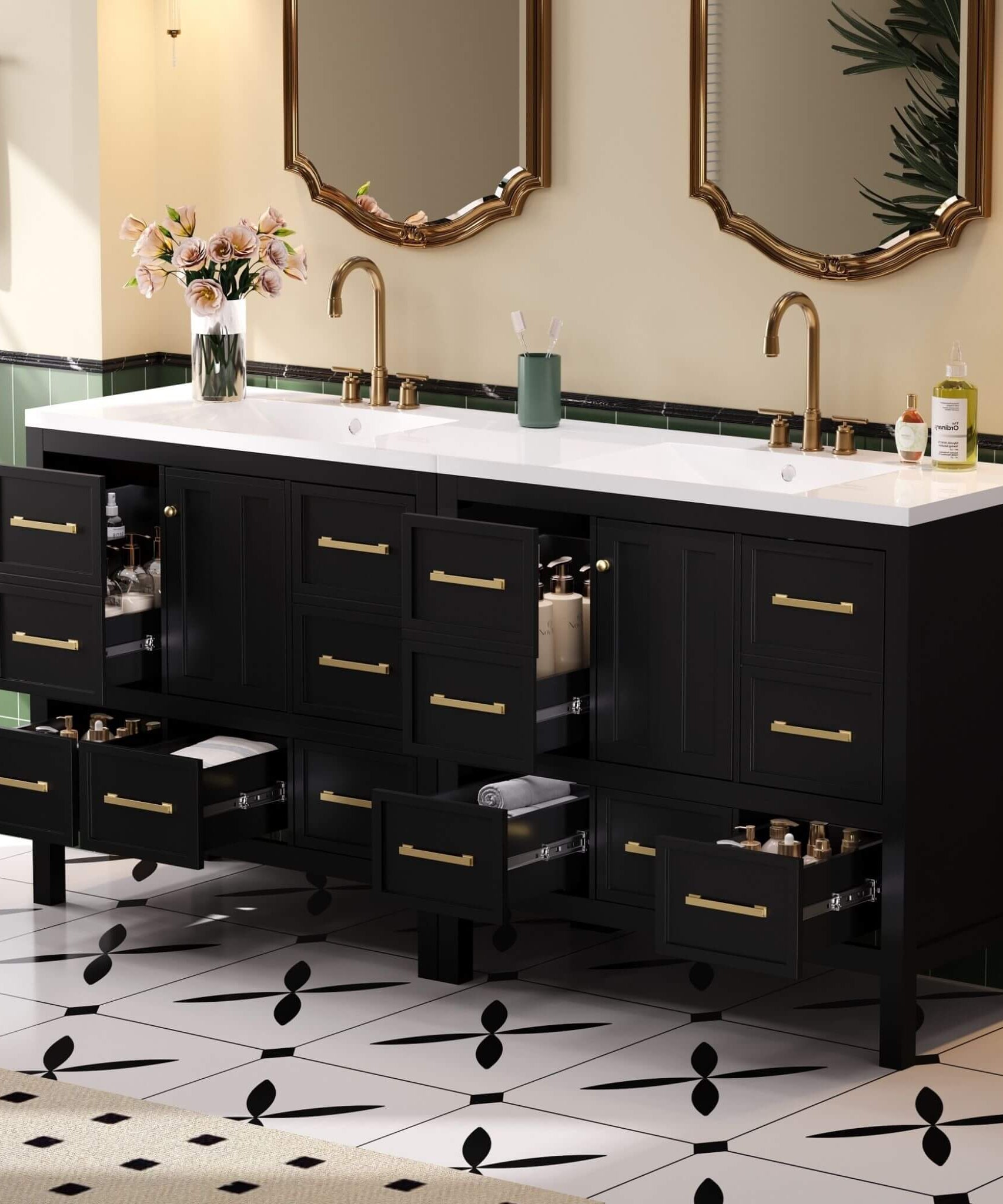 Nuvia Premium 72-Inch Bathroom Vanity Set With Resin Sink And Soft-Close Drawers [Faucet Not Included] (SAK62749)