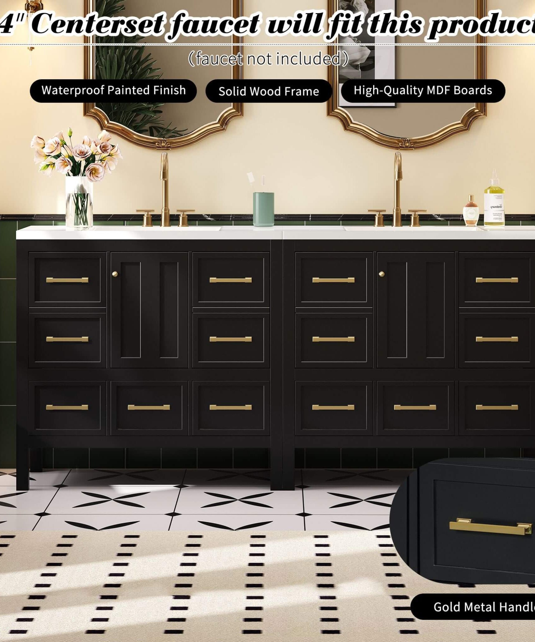 Nuvia Premium 72-Inch Bathroom Vanity Set With Resin Sink And Soft-Close Drawers [Faucet Not Included] (SAK62749)