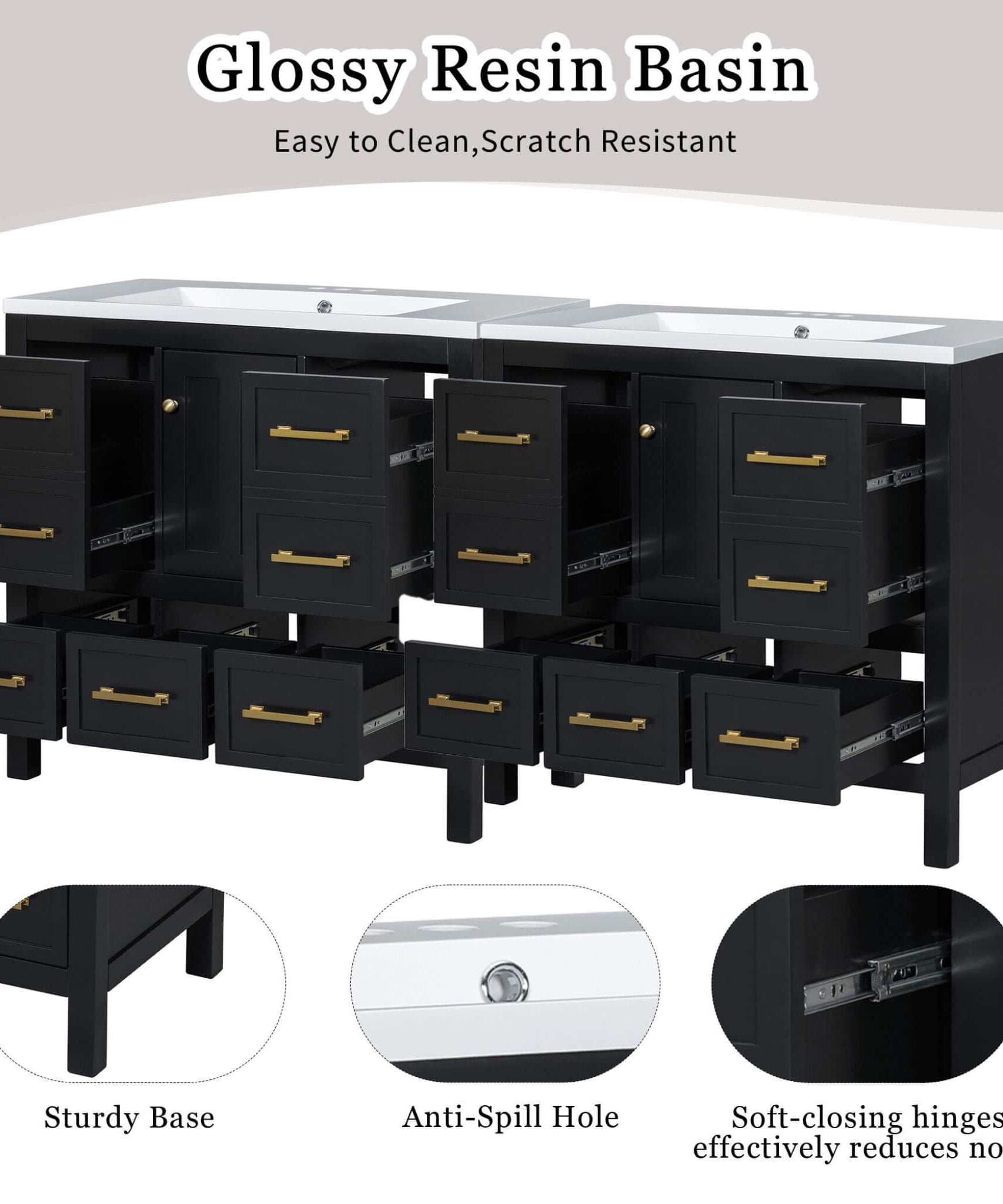 Nuvia Premium 72-Inch Bathroom Vanity Set With Resin Sink And Soft-Close Drawers [Faucet Not Included] (SAK62749)