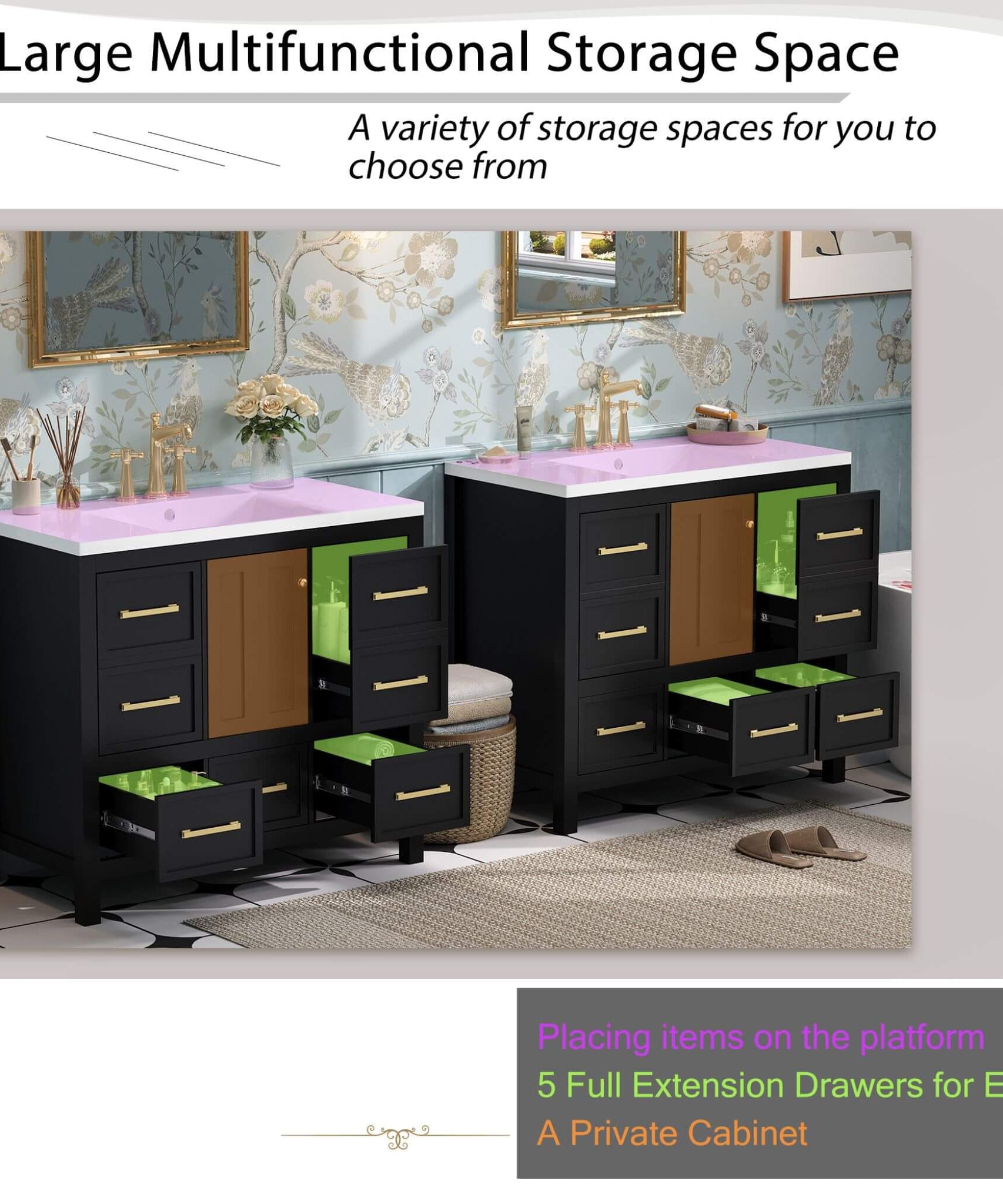 Nuvia Premium 72-Inch Bathroom Vanity Set With Resin Sink And Soft-Close Drawers [Faucet Not Included] (SAK62749)