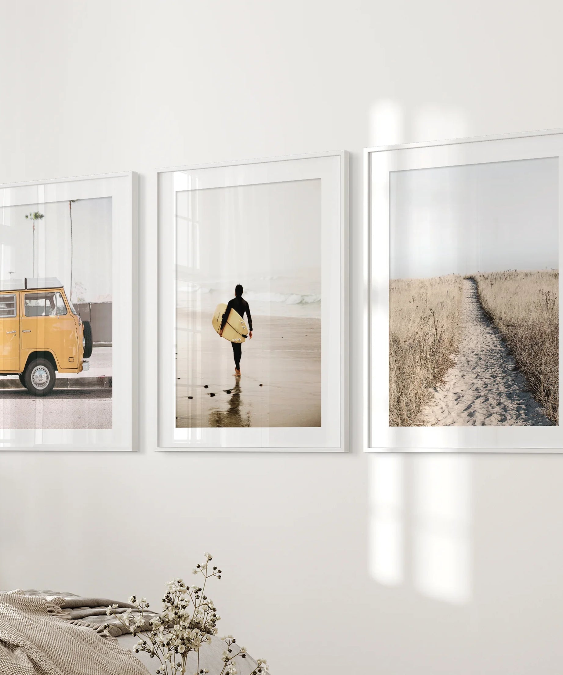 California Beach Set of 3 Prints. Surfer, Retro Van Decor