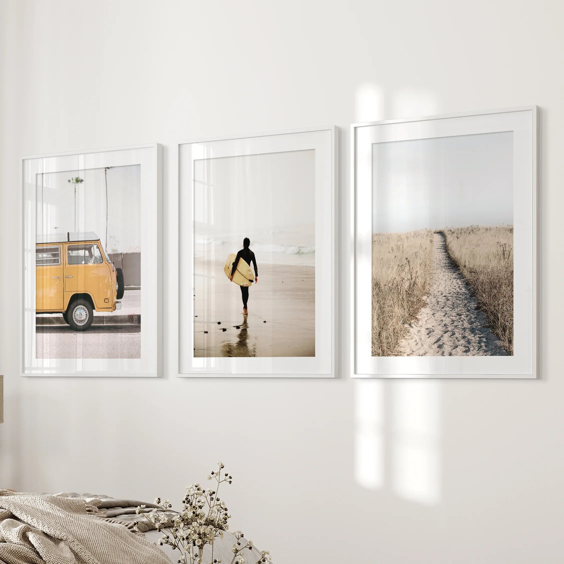 California Beach Set of 3 Prints. Surfer, Retro Van Decor