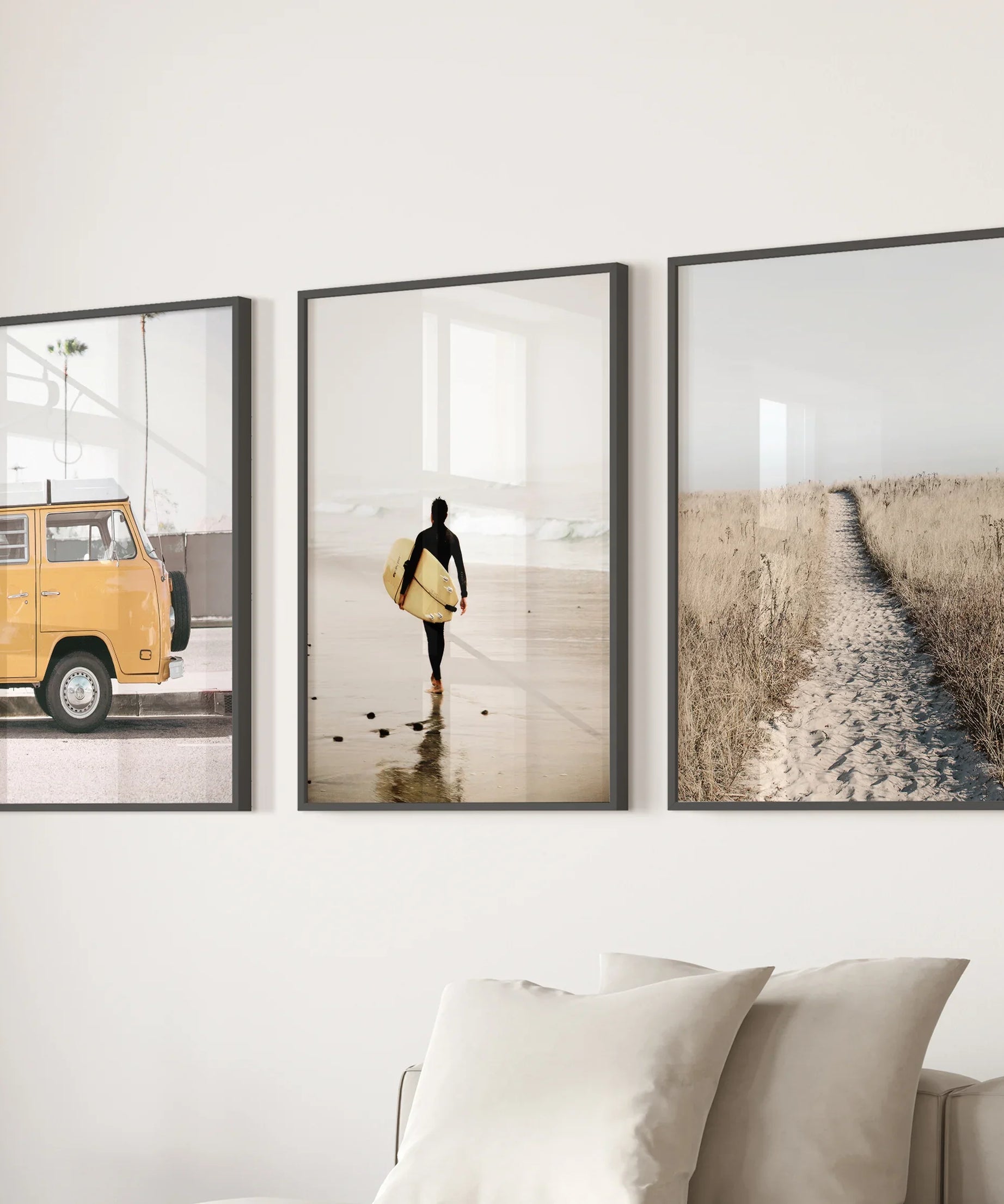 California Beach Set of 3 Prints. Surfer, Retro Van Decor