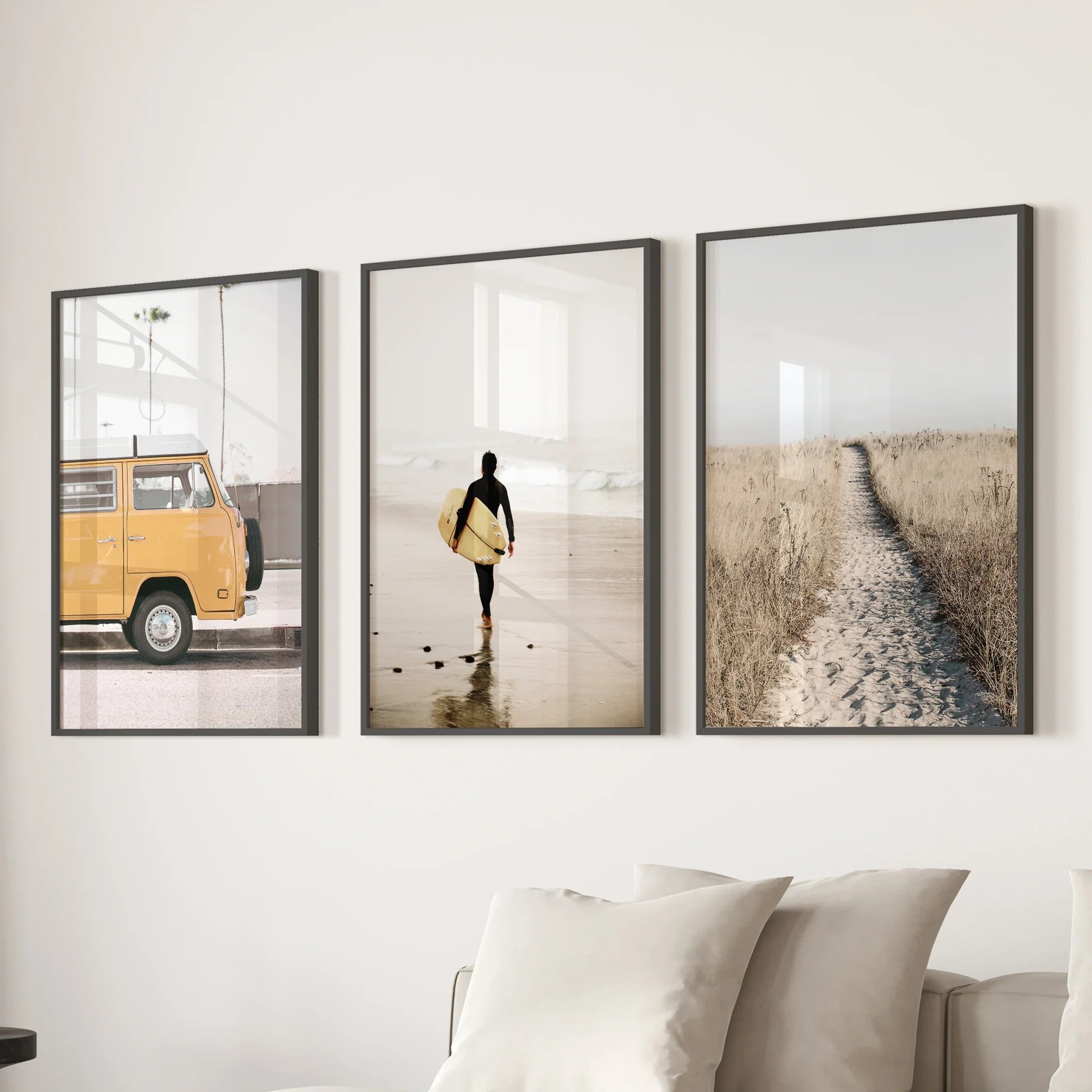 California Beach Set of 3 Prints. Surfer, Retro Van Decor