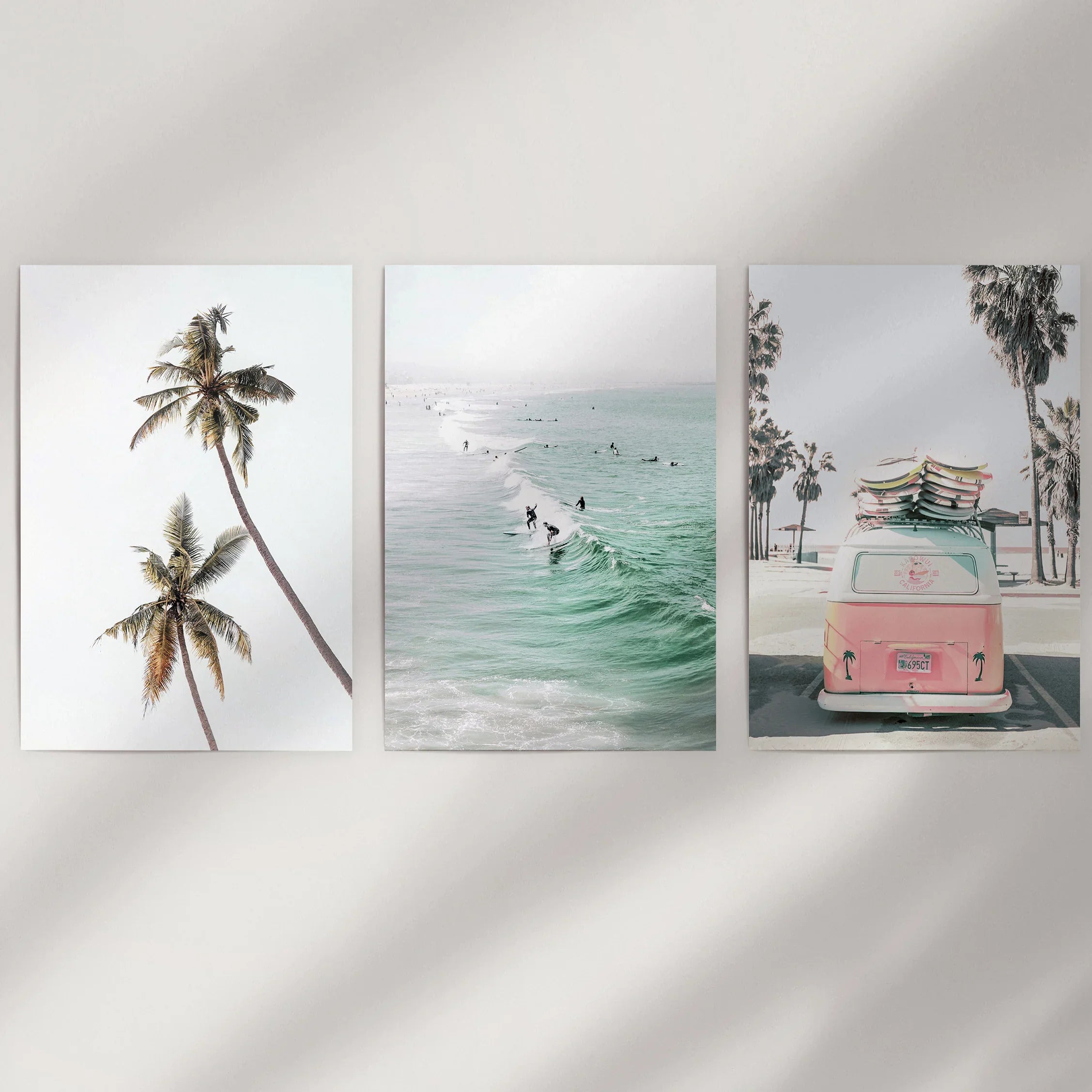 Tropical Beach Wall Art Set. Modern Coastal Surfing Prints