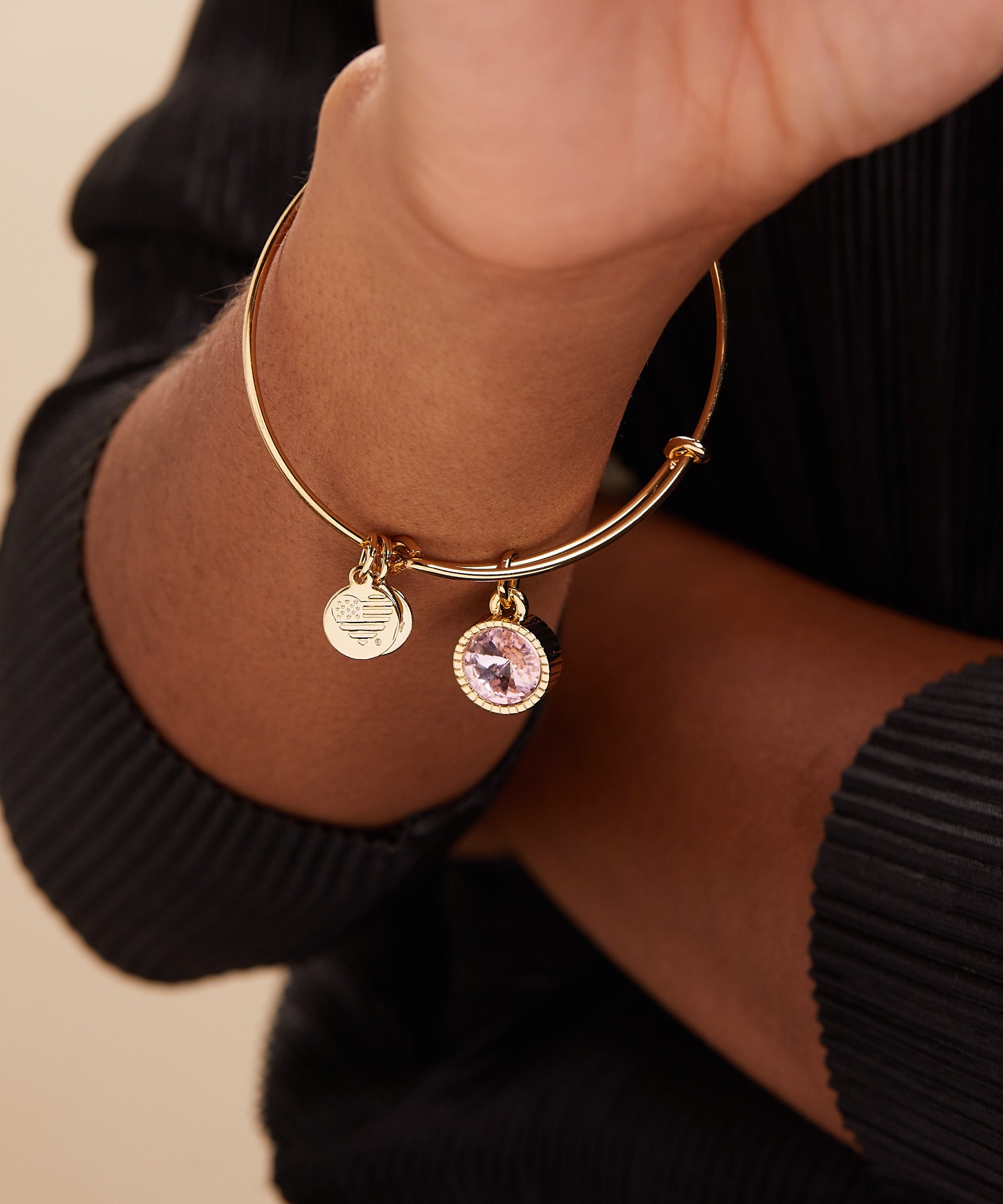 October Birthstone Charm Bangle, Rose