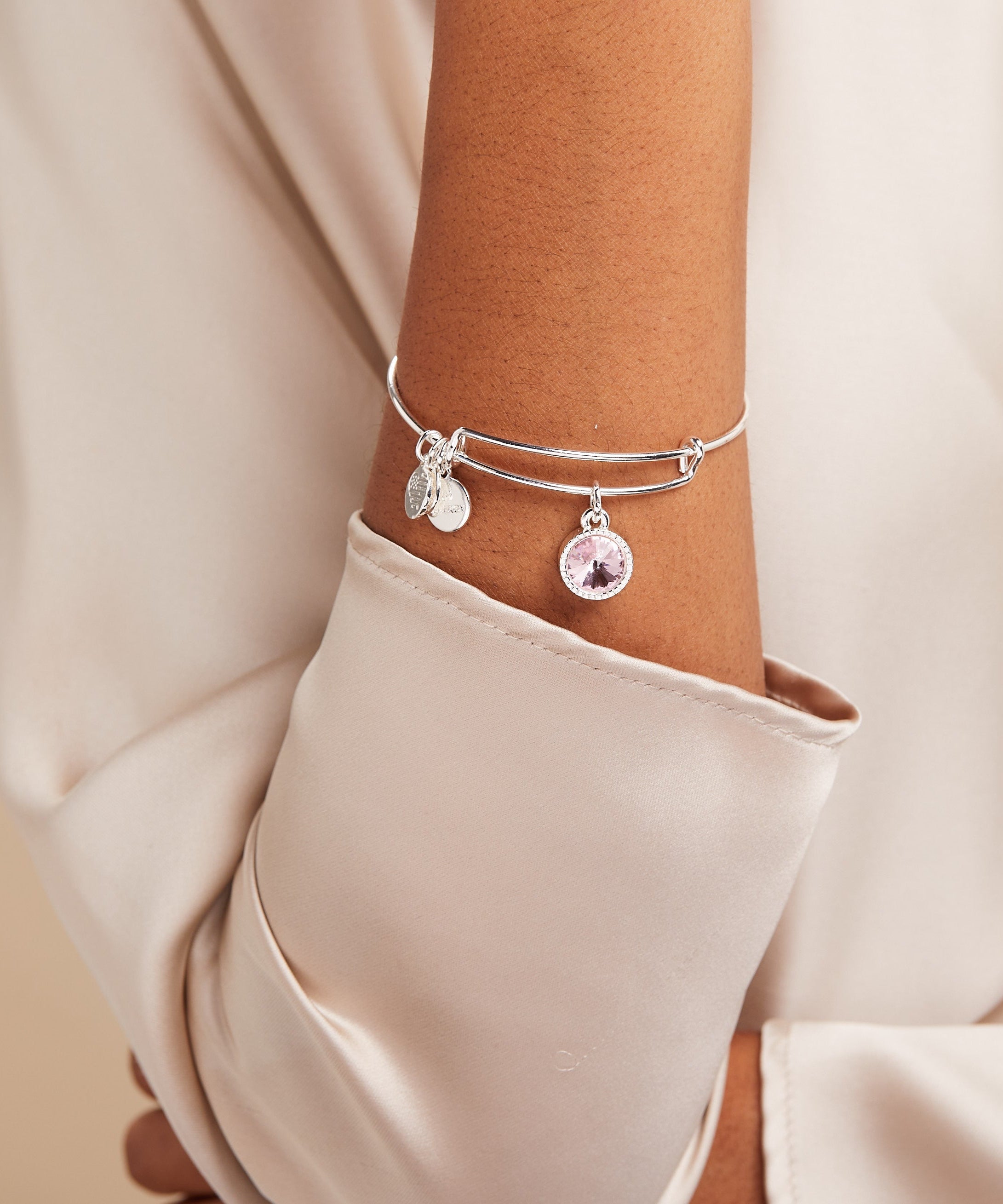 October Birthstone Charm Bangle, Rose