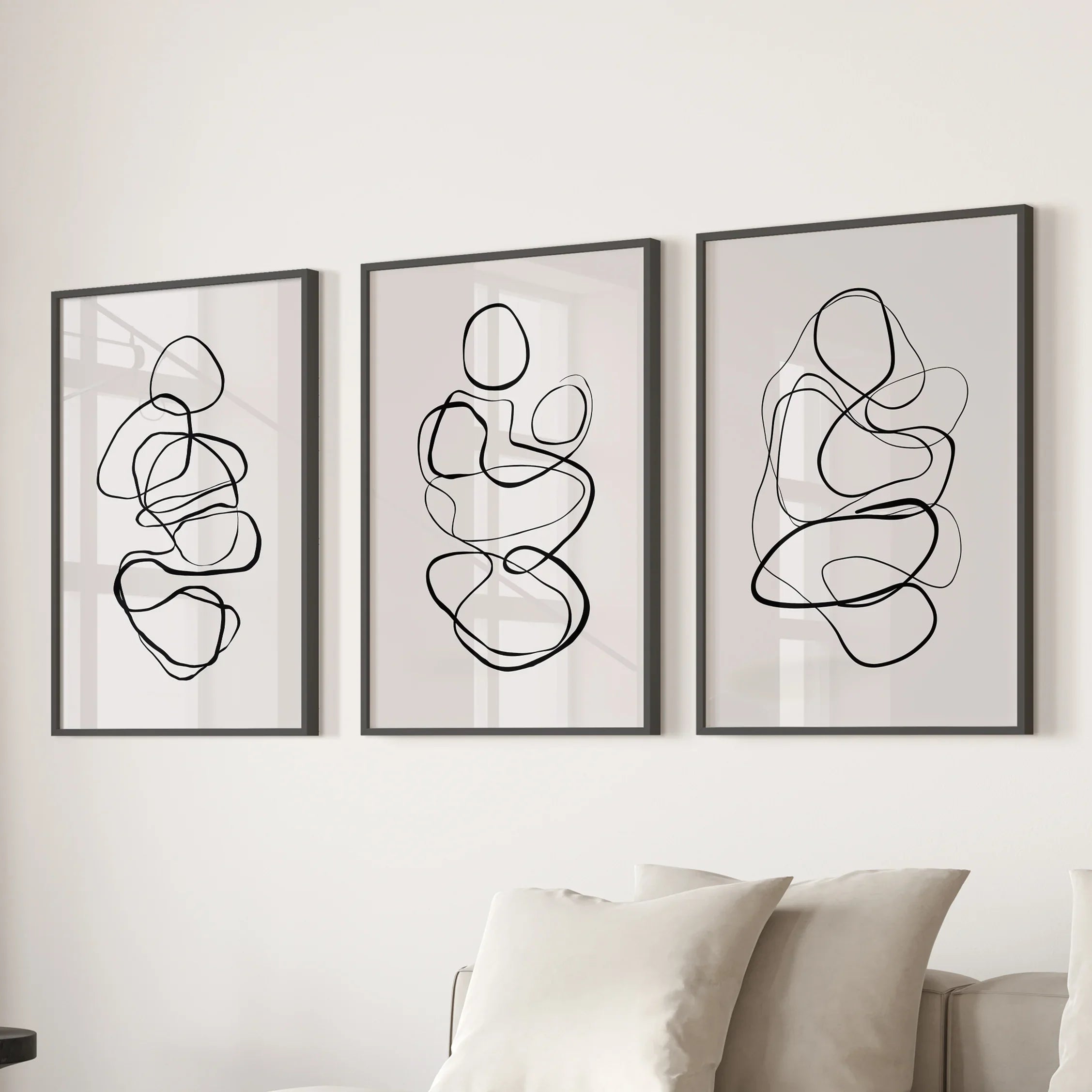 Abstract Line Art Wall Art Set of 3. Minimalist Figure Drawings