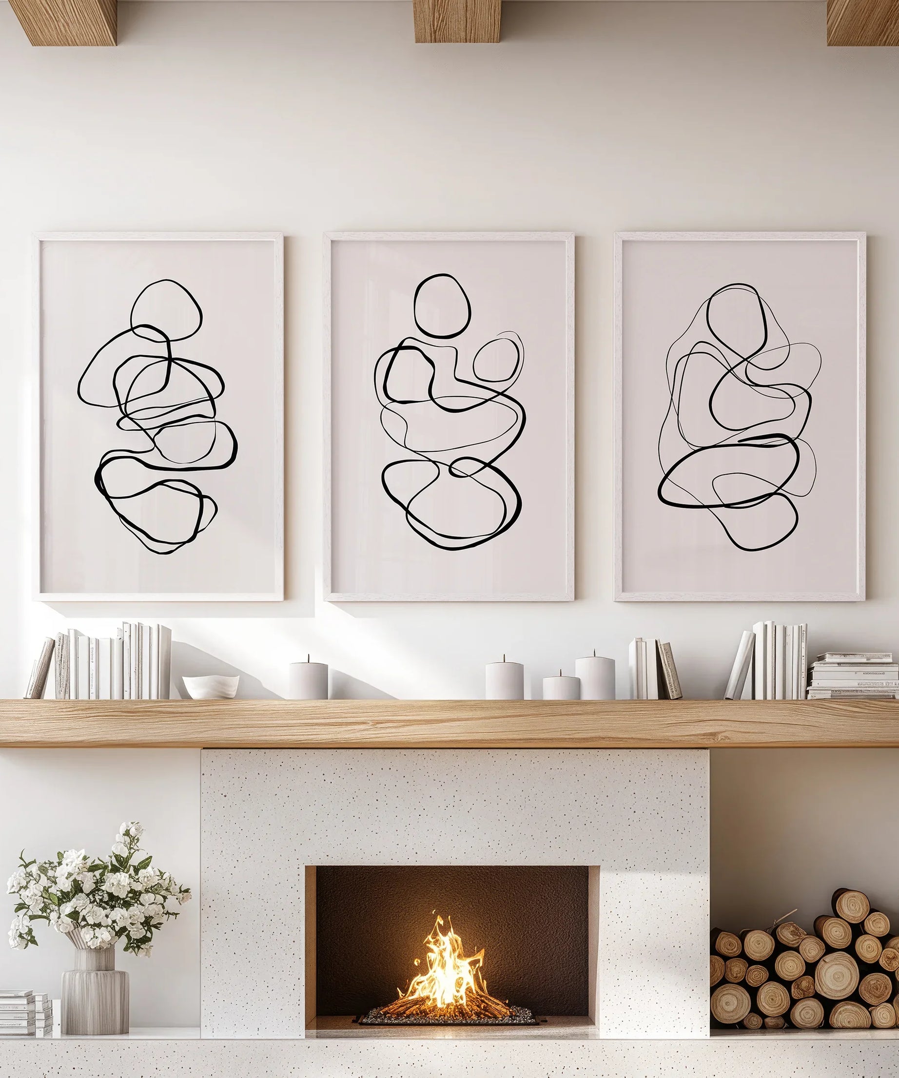 Abstract Line Art Wall Art Set of 3. Minimalist Figure Drawings