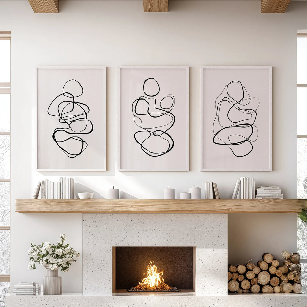 Abstract Line Art Wall Art Set of 3. Minimalist Figure Drawings