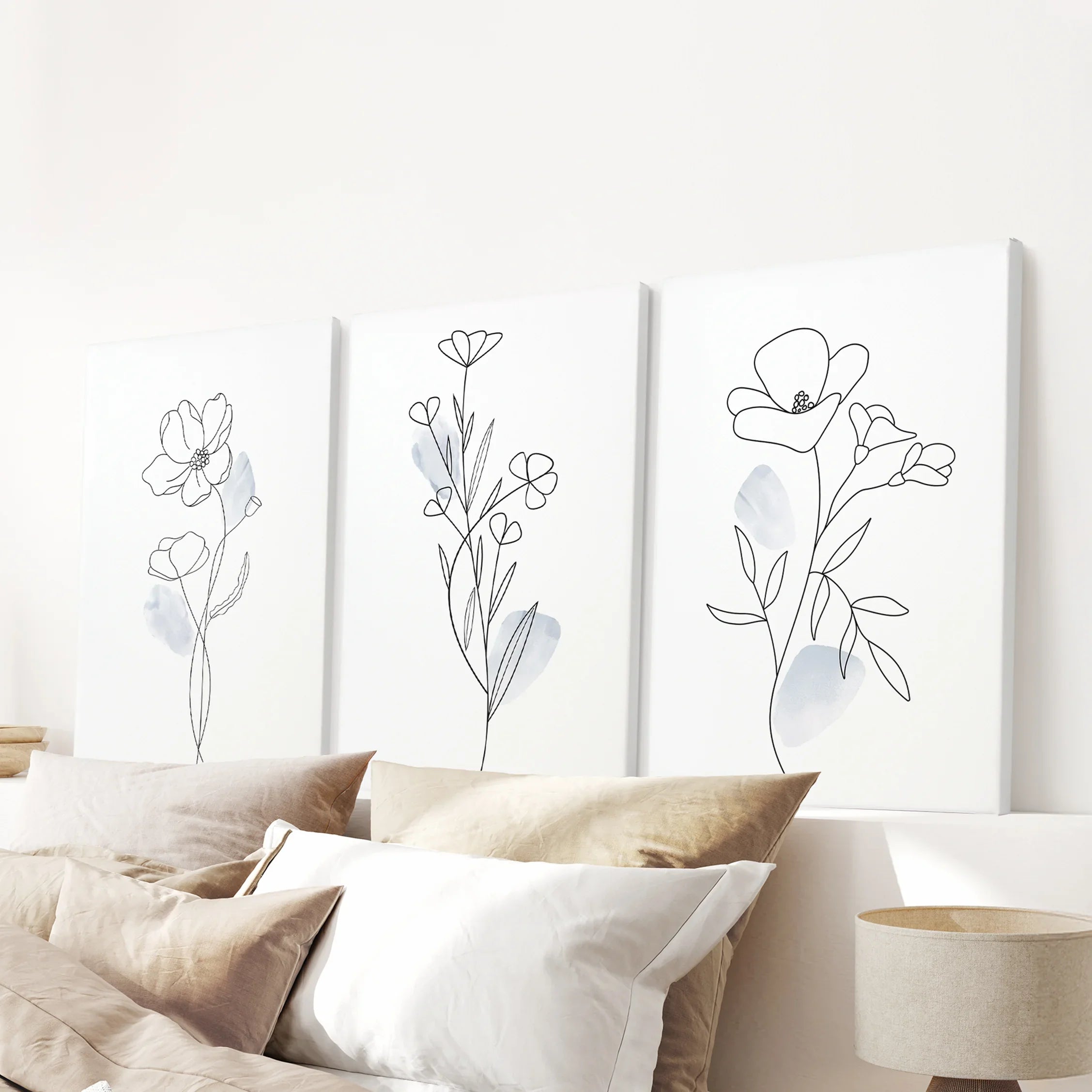 Black and White Botanical Prints. Modern Minimalist Line Art