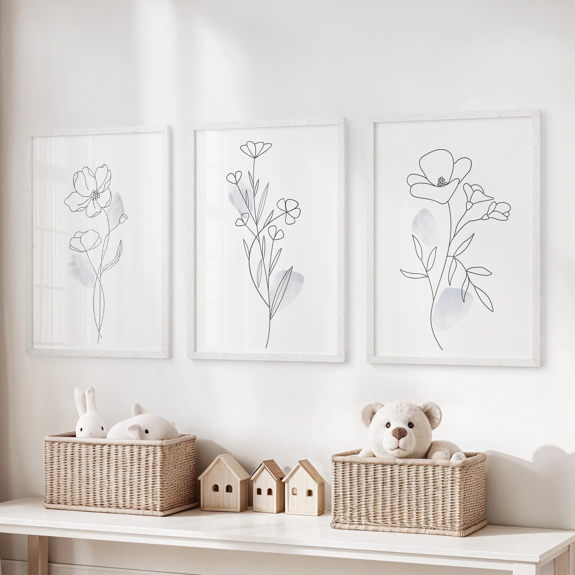 Black and White Botanical Prints. Modern Minimalist Line Art