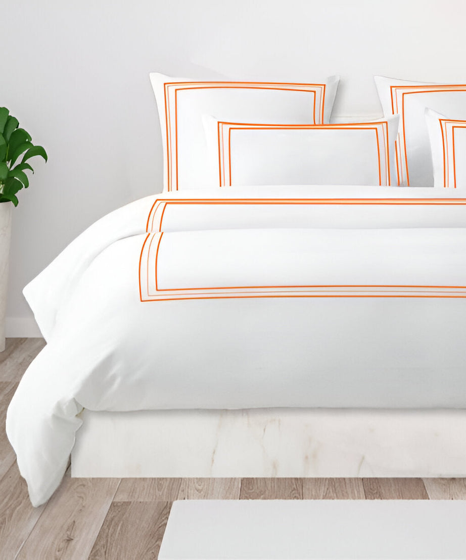400TC Cotton Classic Embroidery Sateen Solid Duvet Cover Set