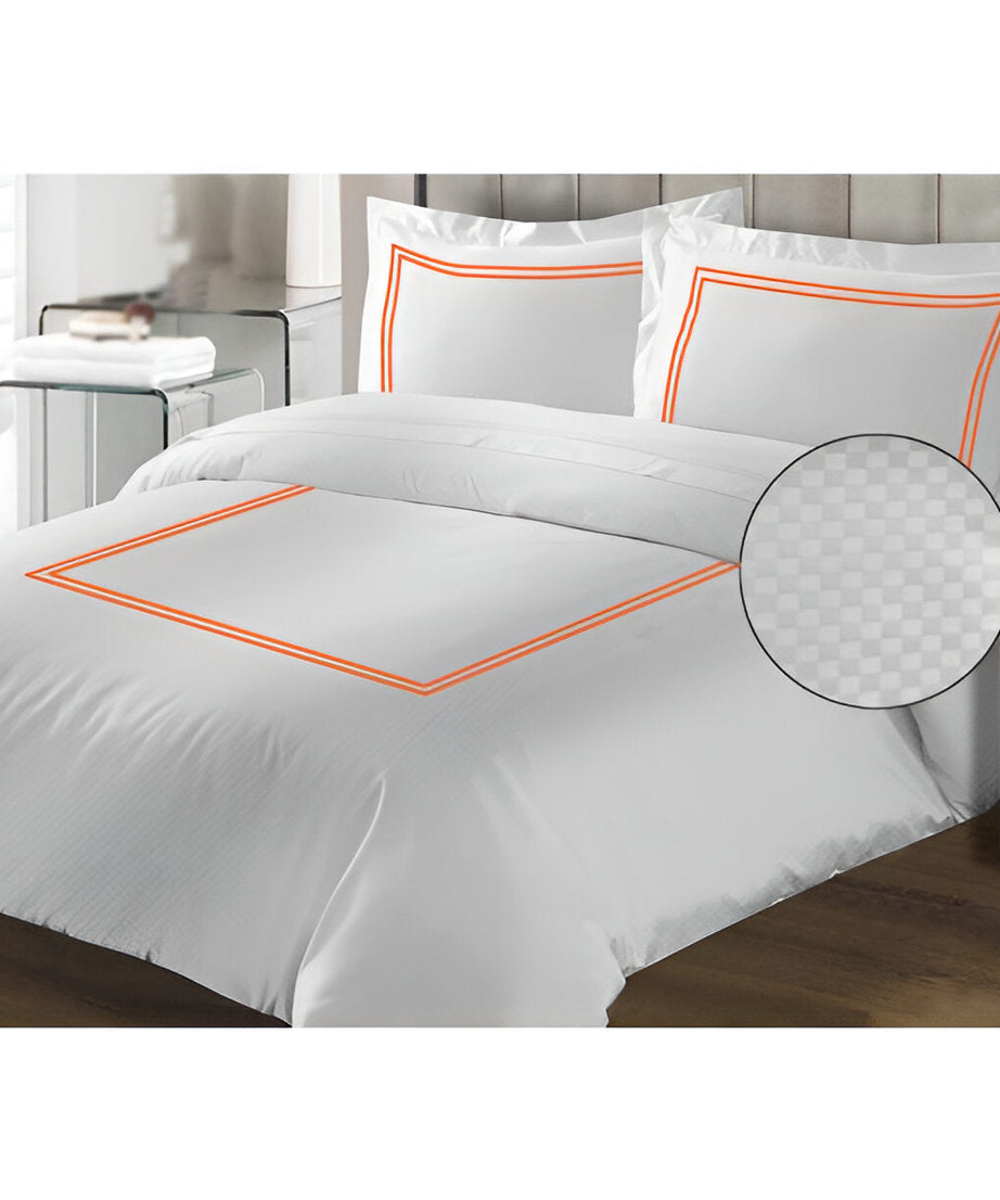 400TC Cotton Double Embroidery Sateen Microcheck Duvet Cover Set