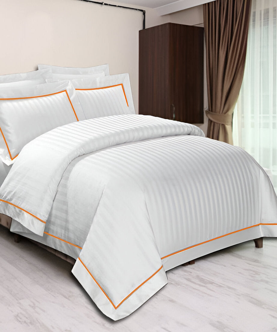 400TC Cotton Single Edge Embroidery Sateen Stripe Duvet Cover Set