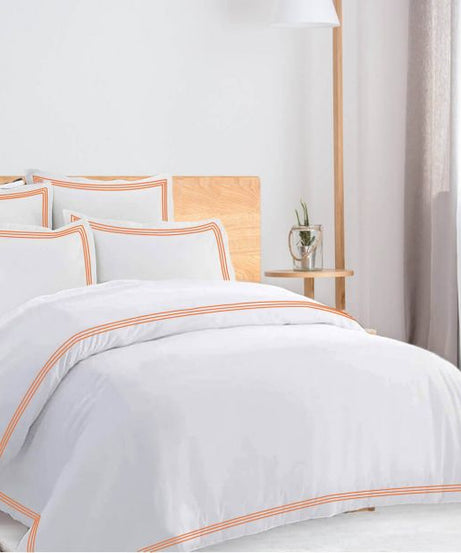 400TC Cotton Triple Edge Embroidery Sateen Solid Duvet Cover Set