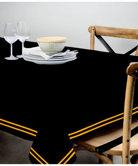 Double Embroidery Border Sateen Cotton Solid Table Cloth - Black