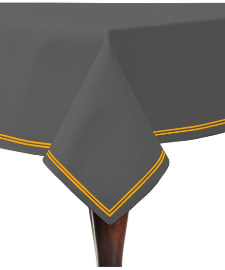 Double Embroidery Border Sateen Cotton Solid Table Cloth - Dark Grey