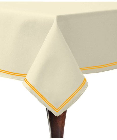 Double Embroidery Border Sateen Cotton Solid Table Cloth - Ivory