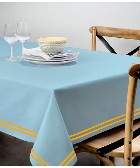 Double Embroidery Border Sateen Cotton Solid Table Cloth - Light Blue