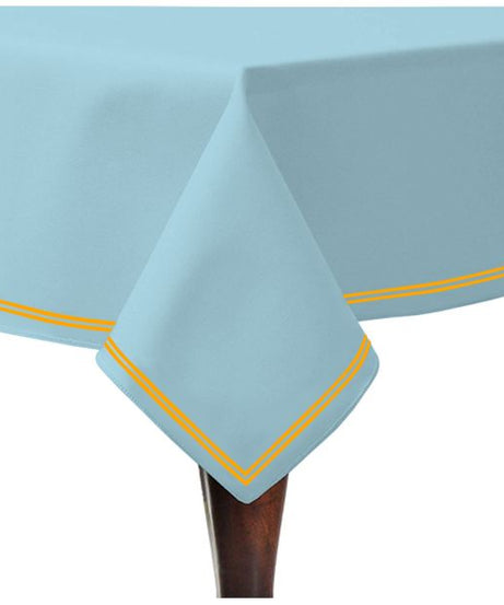 Double Embroidery Border Sateen Cotton Solid Table Cloth - Light Blue