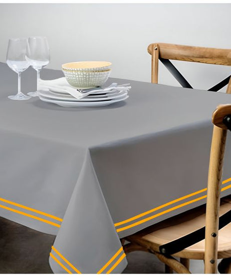 Double Embroidery Border Sateen Cotton Solid Table Cloth - Light Grey