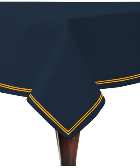 Double Embroidery Border Sateen Cotton Solid Table Cloth - Navy