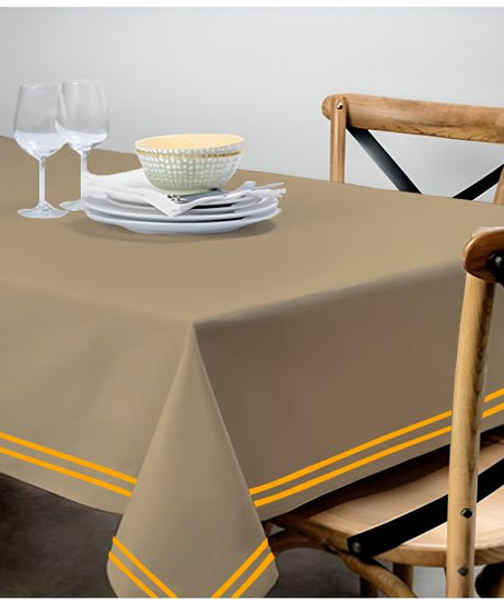 Double Embroidery Border Sateen Cotton Solid Table Cloth - Taupe