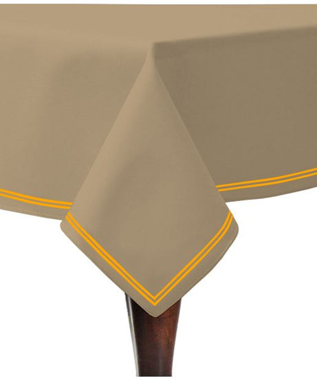 Double Embroidery Border Sateen Cotton Solid Table Cloth - Taupe